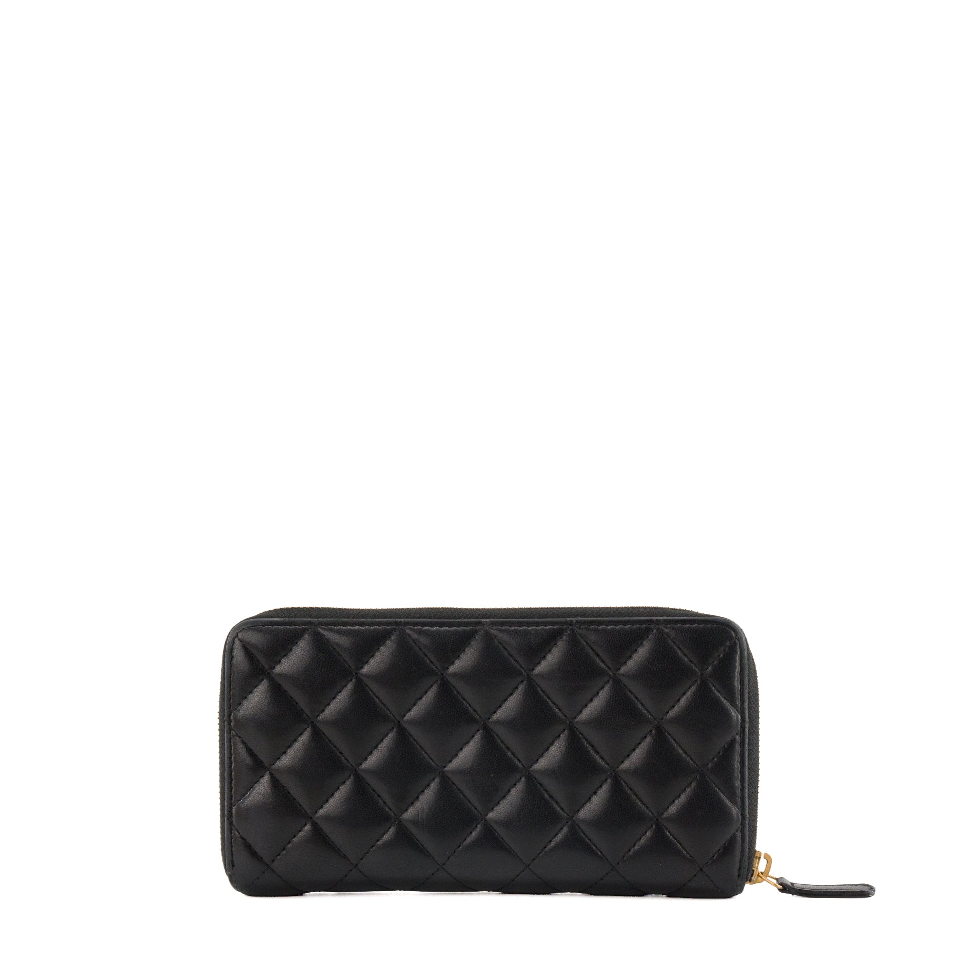 CHANEL - Portefeuille long Classique/Timeless Chanel en cuir lisse noir