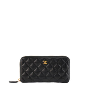 CHANEL - Portefeuille long Classique/Timeless Chanel en cuir lisse noir