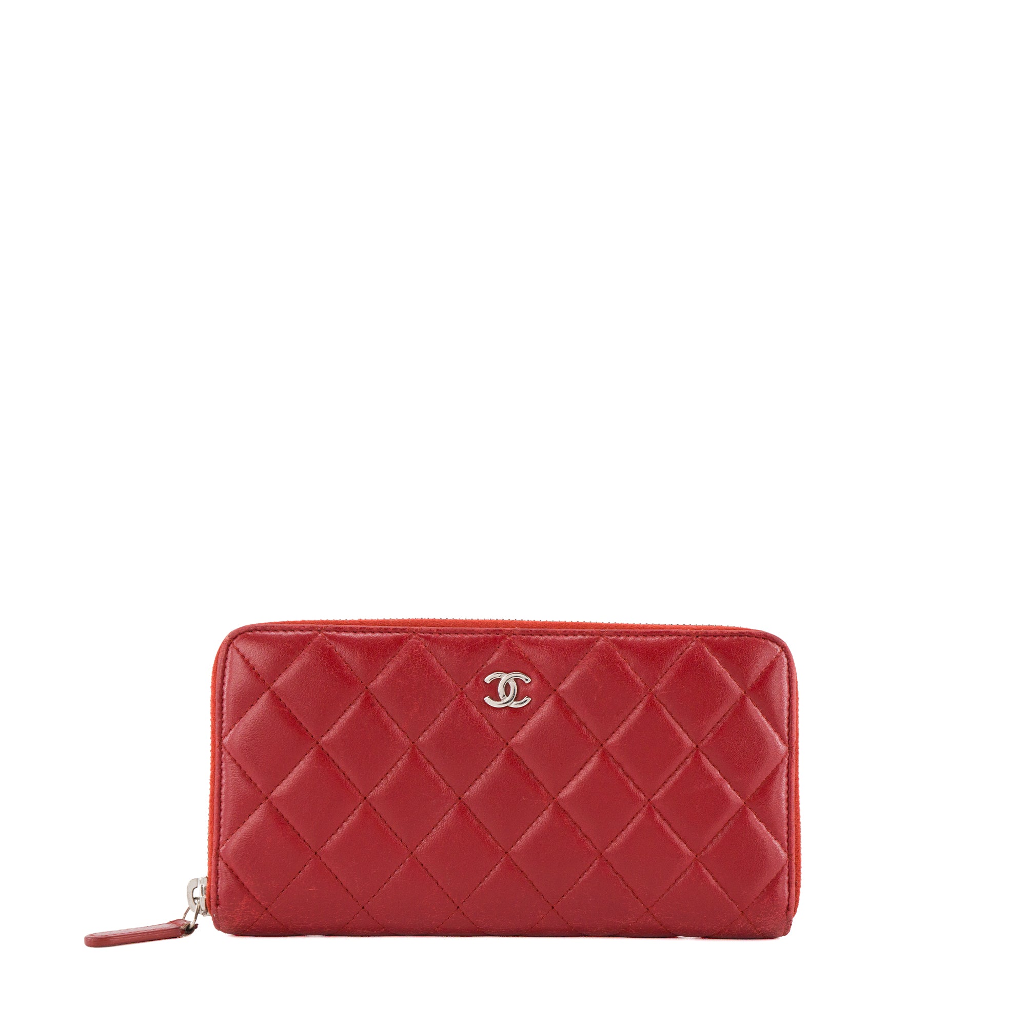 CHANEL - Portefeuille long Classique/Timeless Chanel en cuir lisse rouge