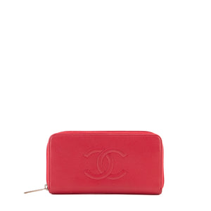 CHANEL - Portefeuille Long Zip Chanel en cuir grainé rose