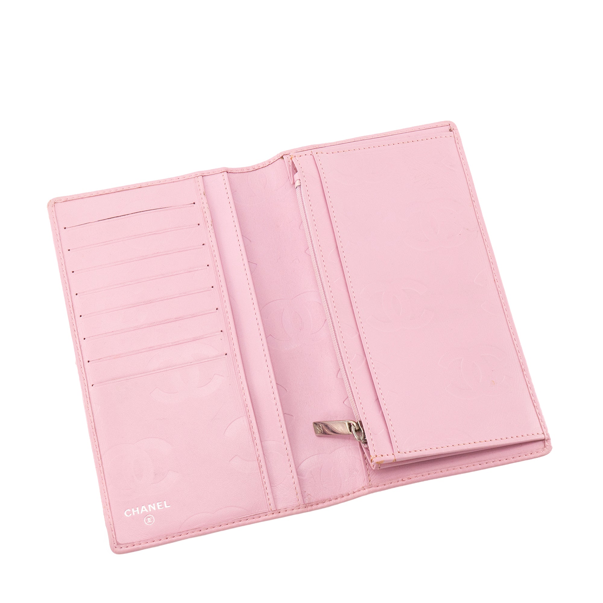 CHANEL - Portefeuille Cambon Chanel en cuir lisse rose et noir