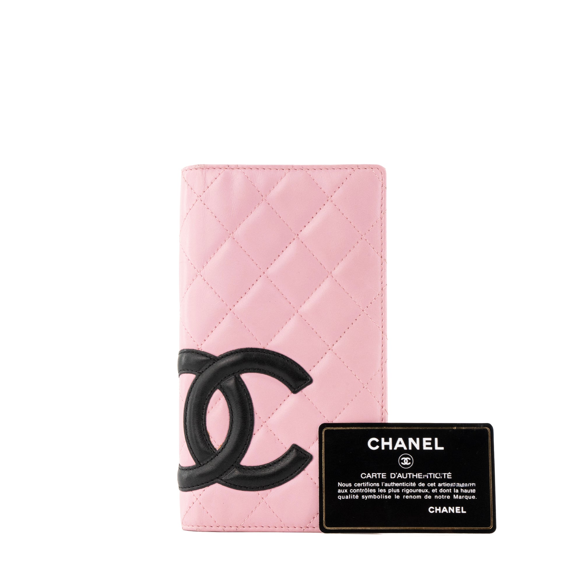 CHANEL - Portefeuille Cambon Chanel en cuir lisse rose et noir