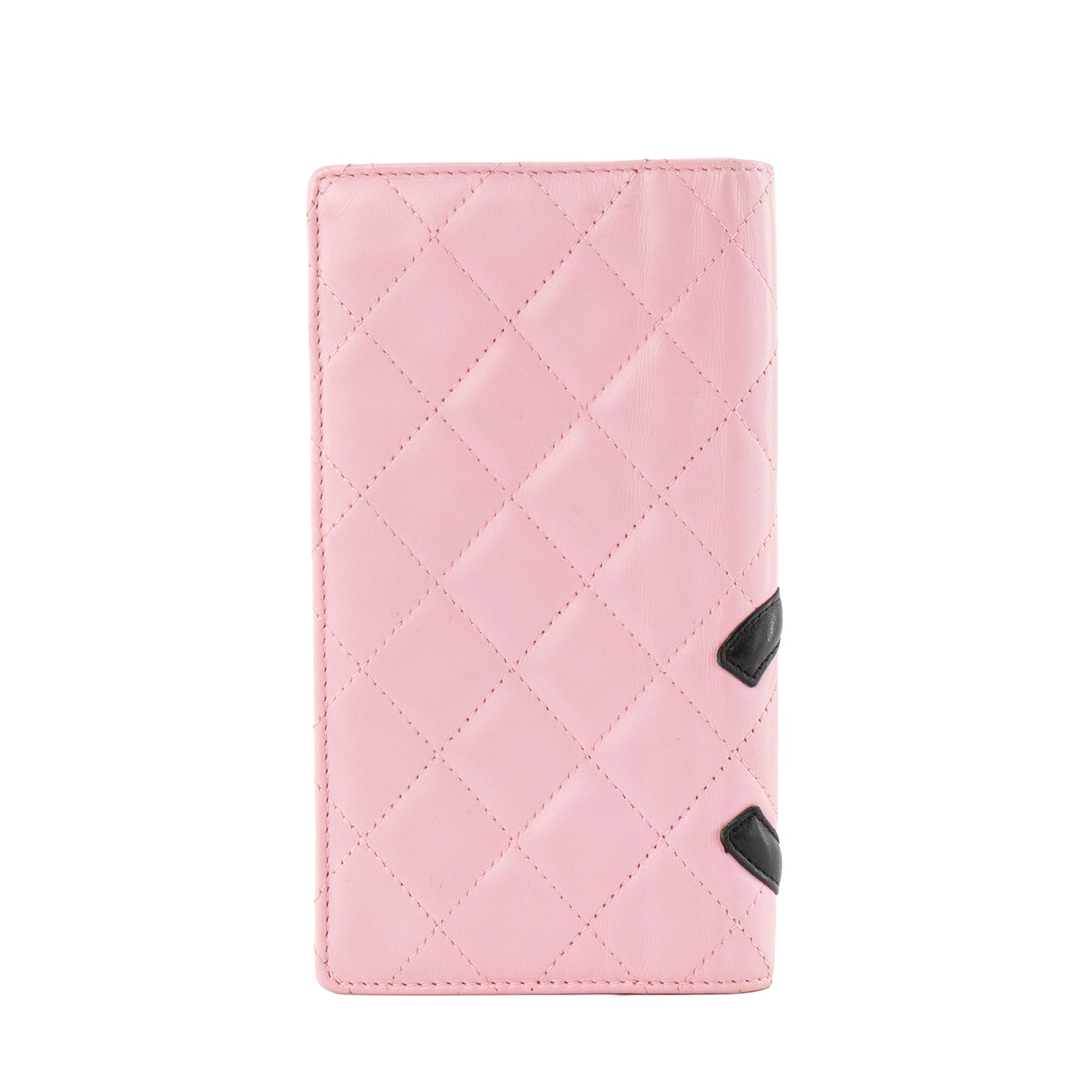 CHANEL - Portefeuille Cambon Chanel en cuir lisse rose et noir