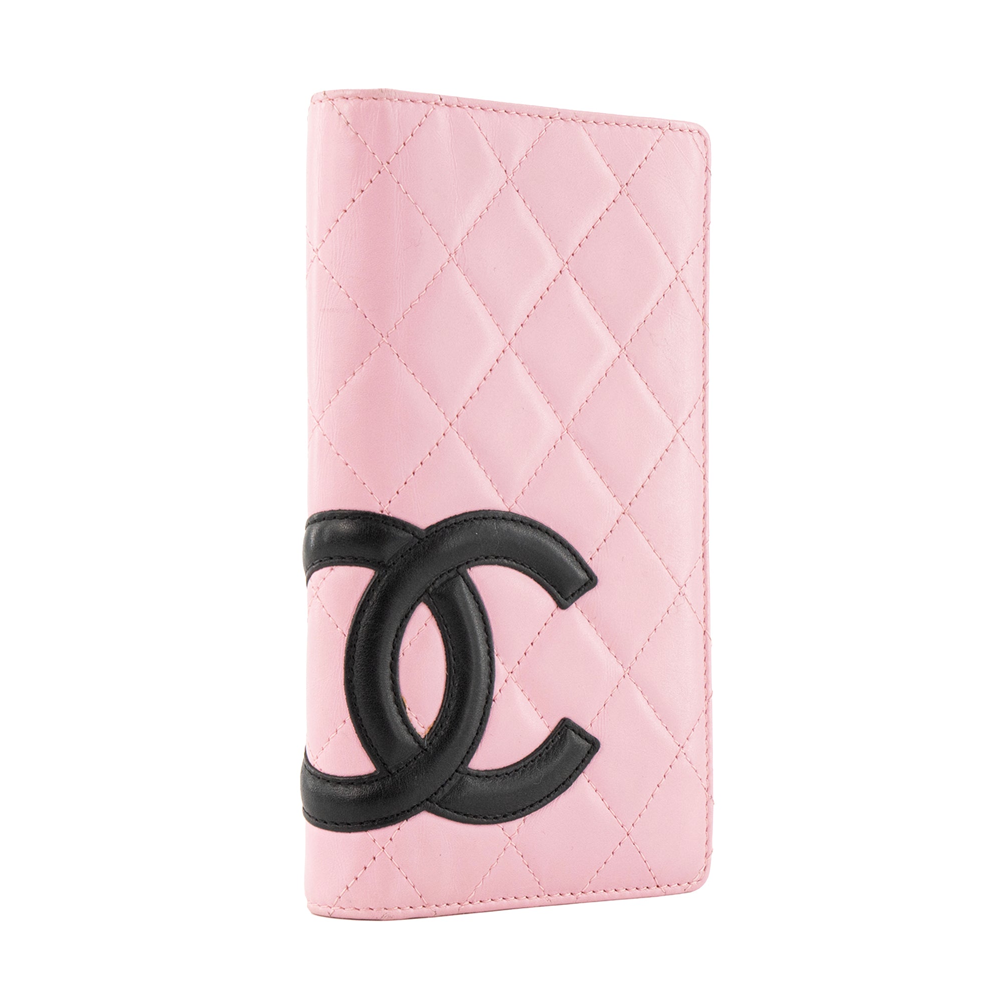 CHANEL - Portefeuille Cambon Chanel en cuir lisse rose et noir