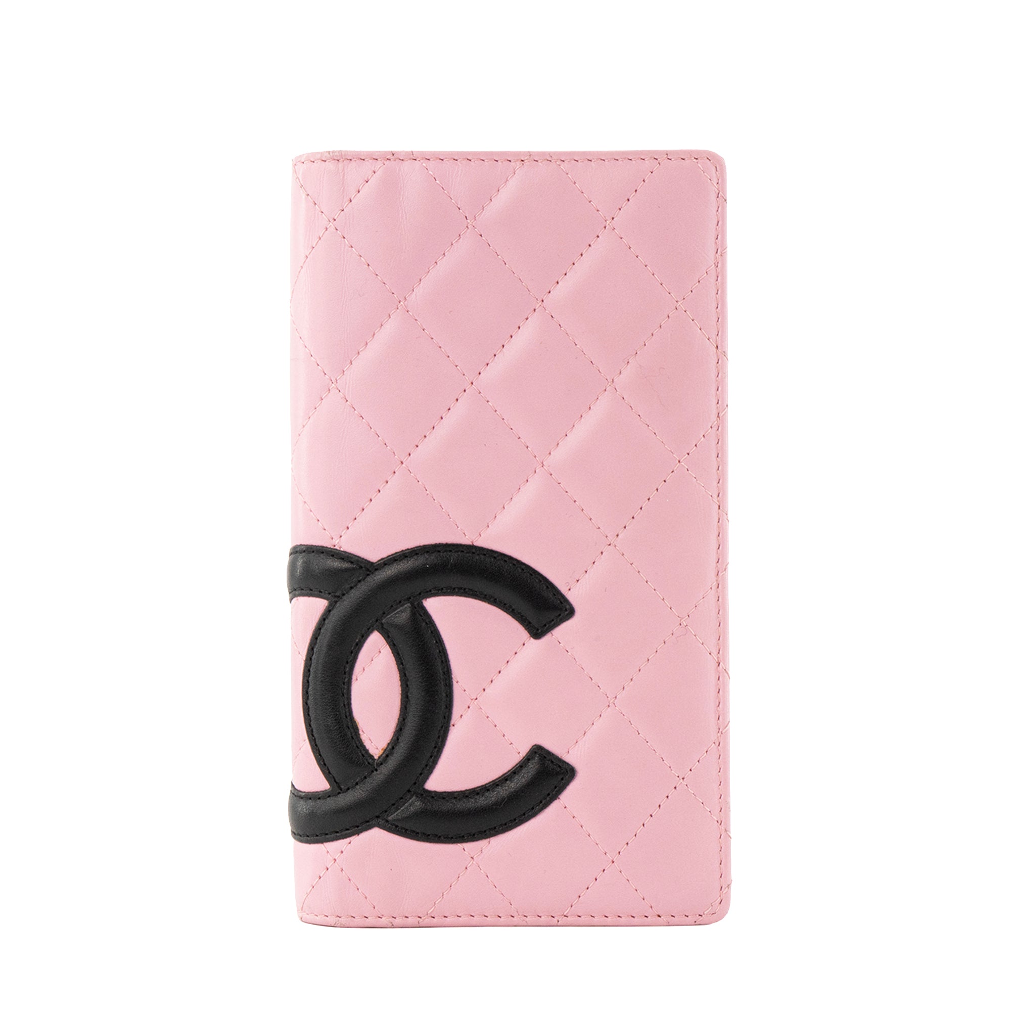 CHANEL - Portefeuille Cambon Chanel en cuir lisse rose et noir