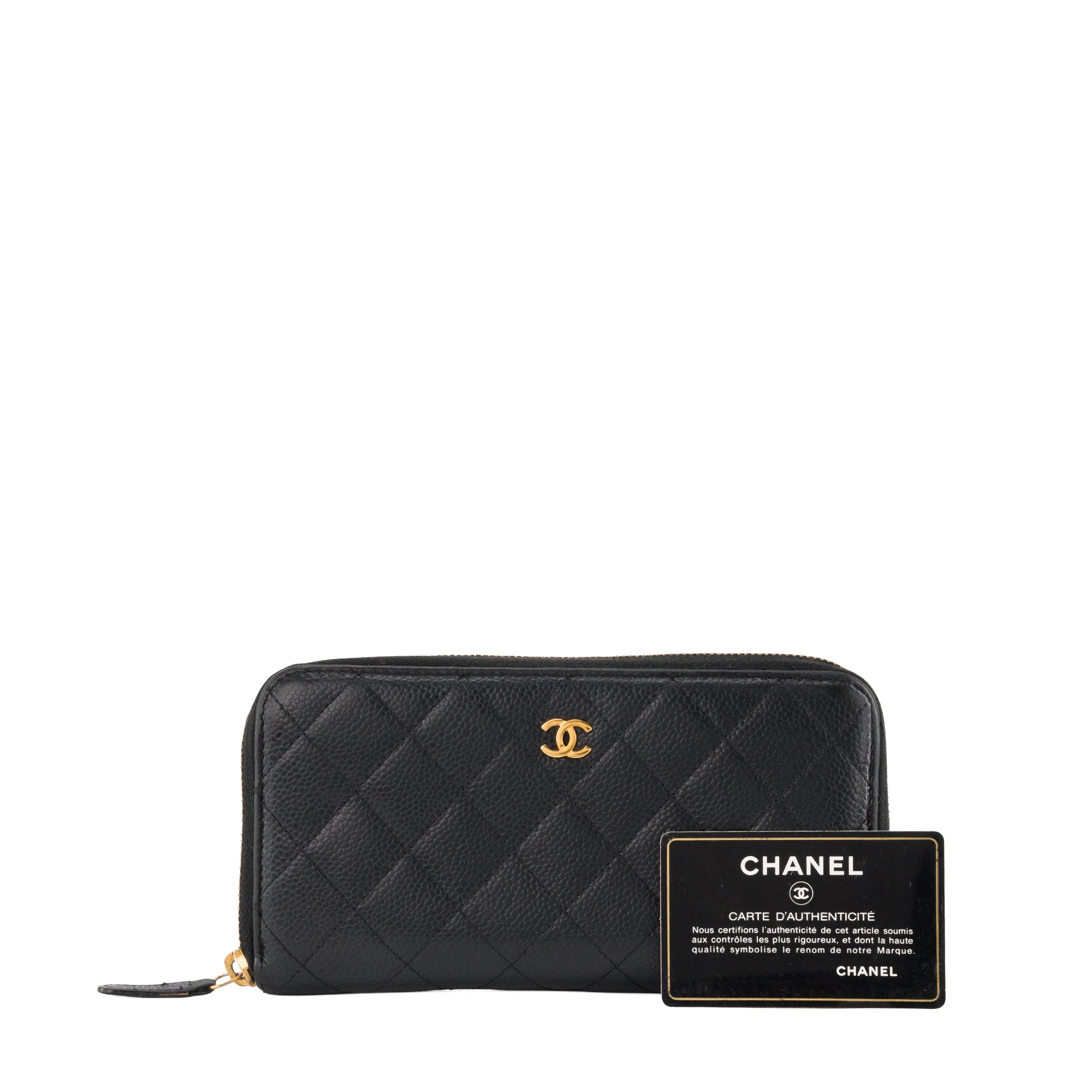 CHANEL - Portefeuille Classique/Timeless Zippé Chanel en cuir caviar noir