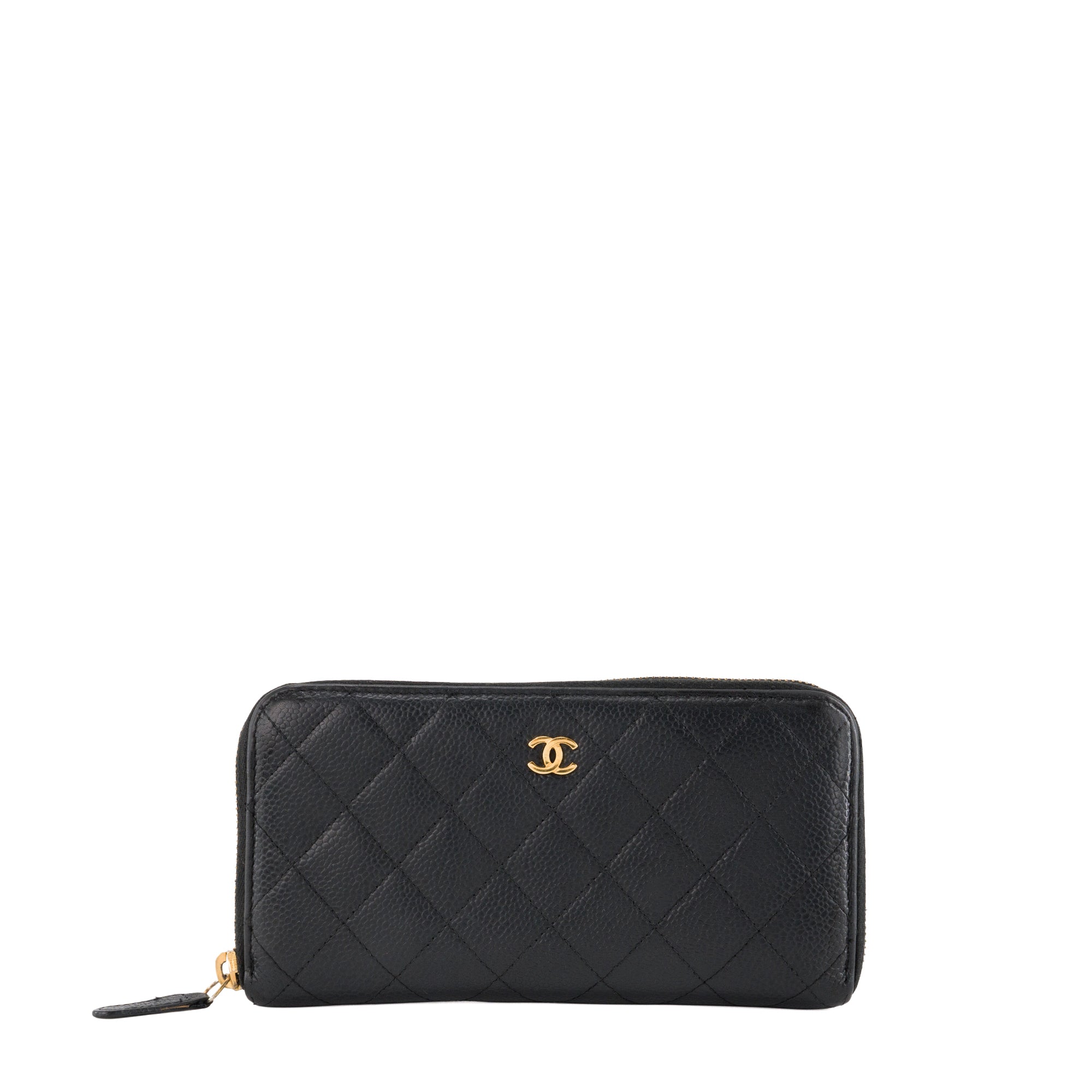 CHANEL - Portefeuille Classique/Timeless Zippé Chanel en cuir caviar noir