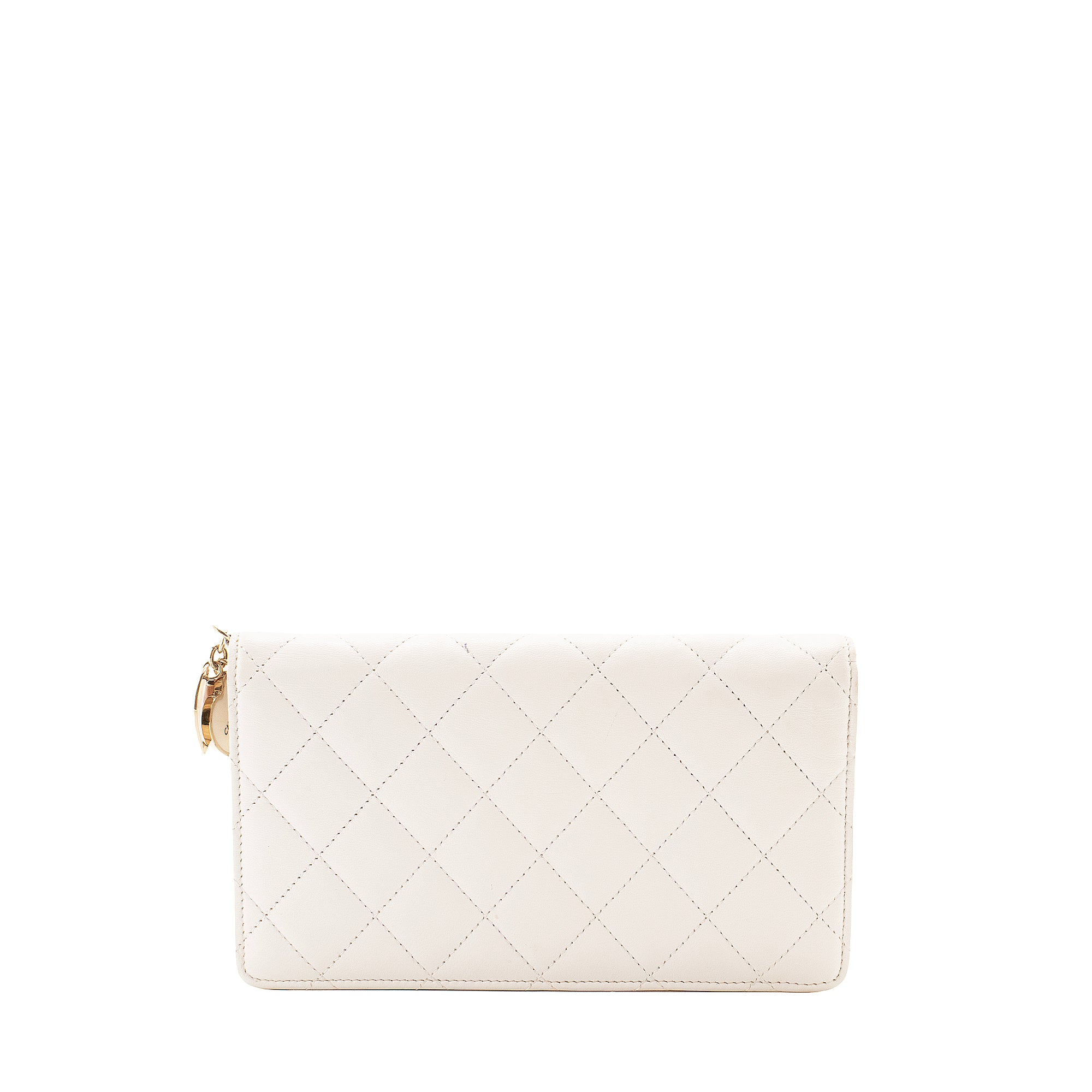 CHANEL - Portefeuille Valentine Chanel en cuir matelassé blanc édition limitée
