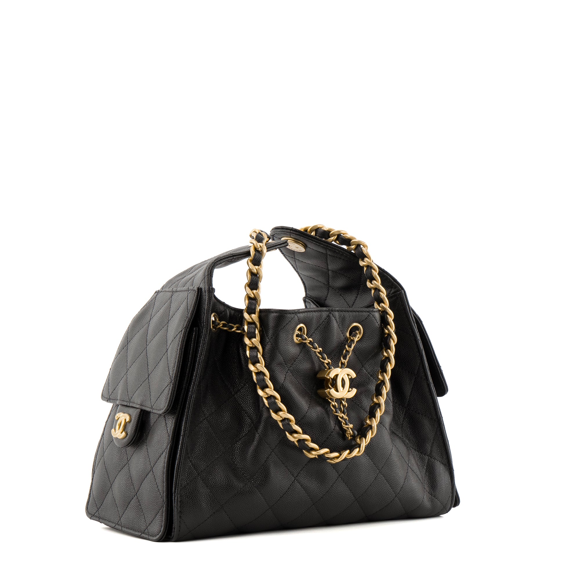 CHANEL - Sac à épaule Chanel 25 en cuir caviar noir
