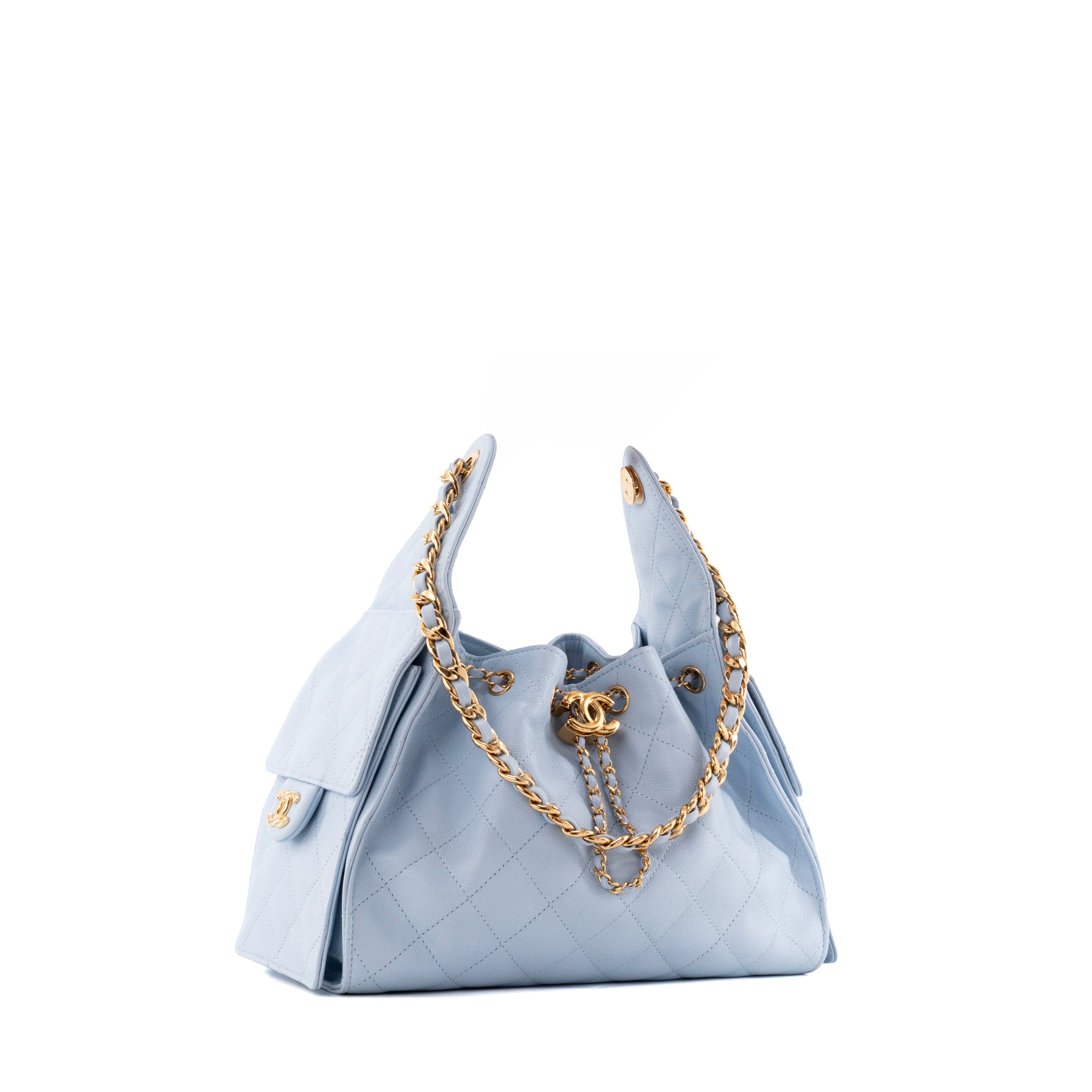 CHANEL - Sac à épaule Chanel 25 small en cuir bleu light blue