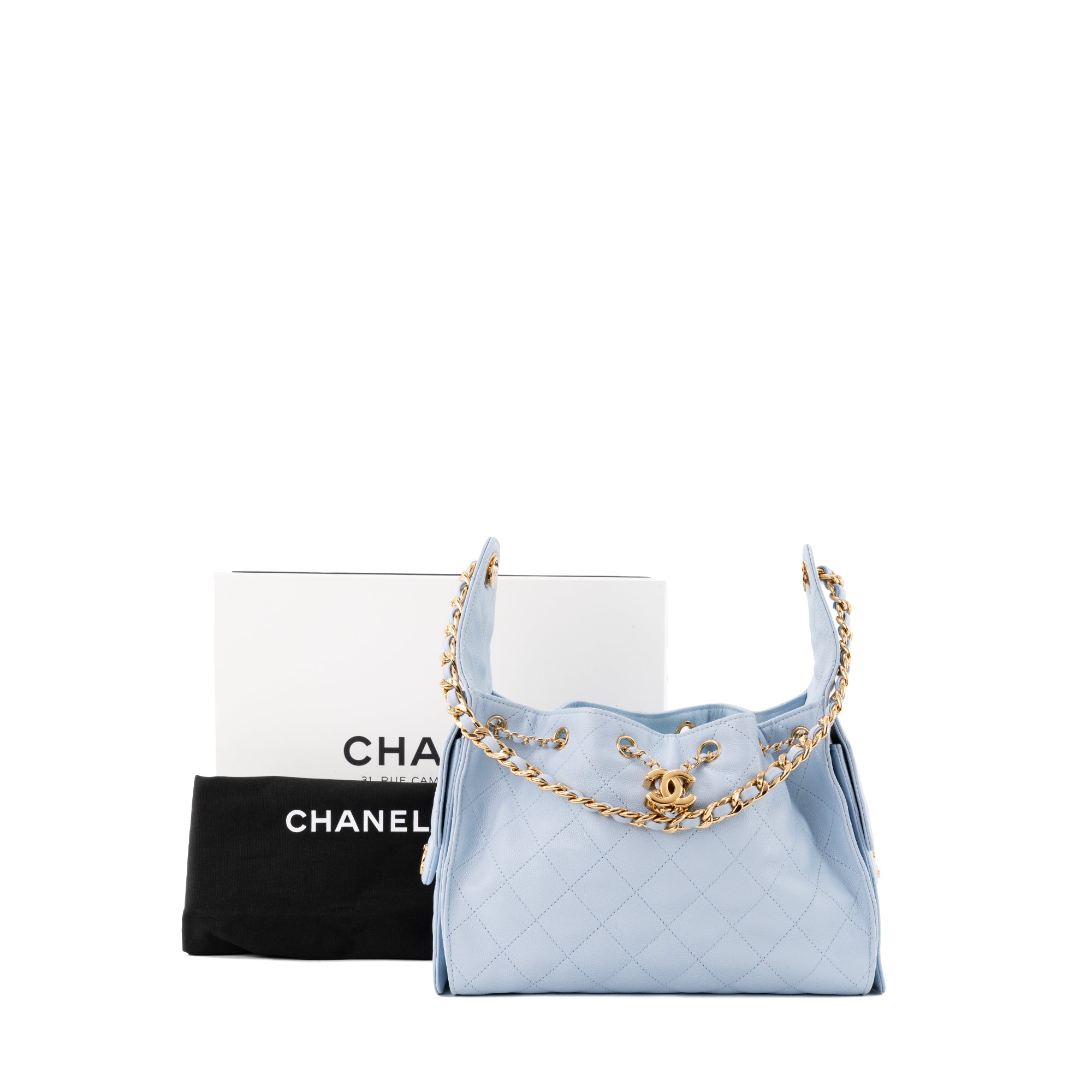 CHANEL - Sac à épaule Chanel 25 small en cuir bleu light blue