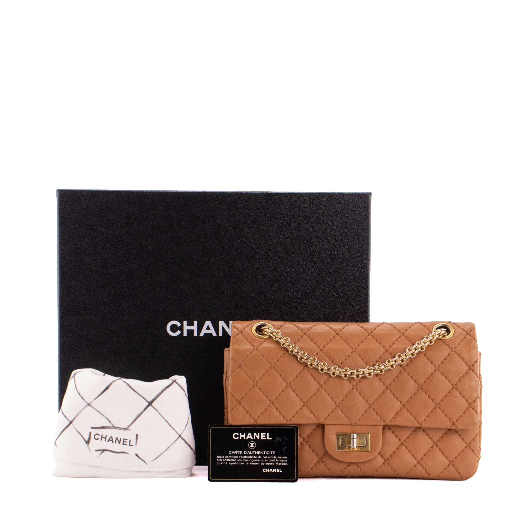 CHANEL - Sac à bandoulière 2.55 Chanel en cuir lisse marron
