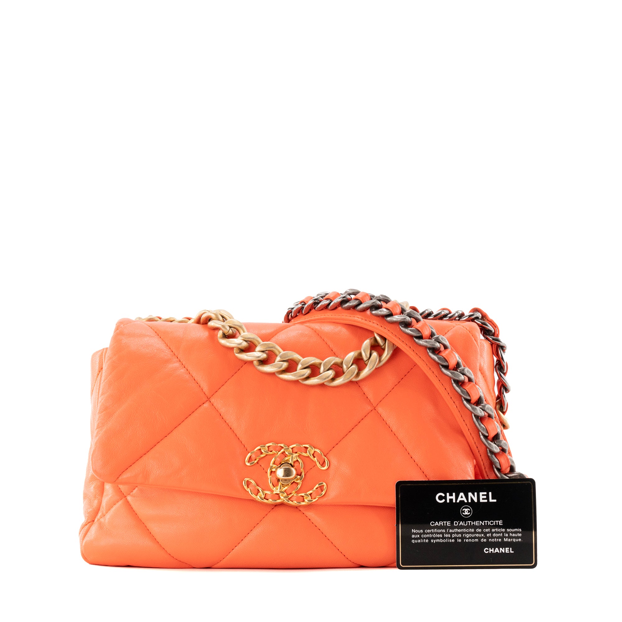 CHANEL - Sac à bandoulière 19 Chanel en cuir orange