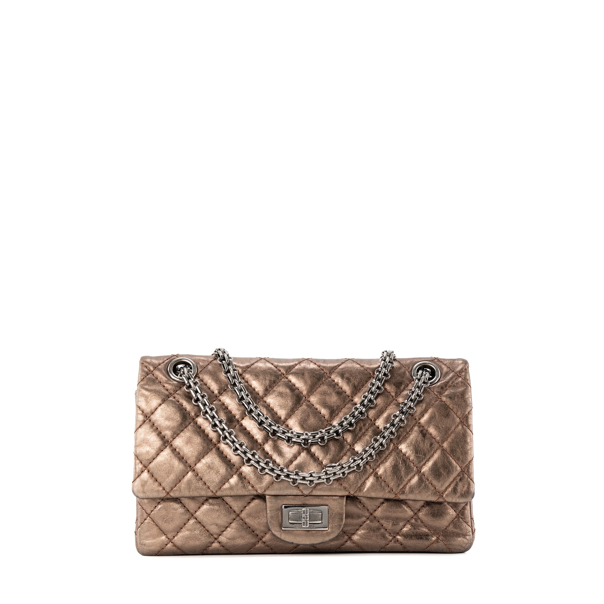 CHANEL - Sac à bandoulière 2.55 Cargo Chanel small en cuir froissé bronze