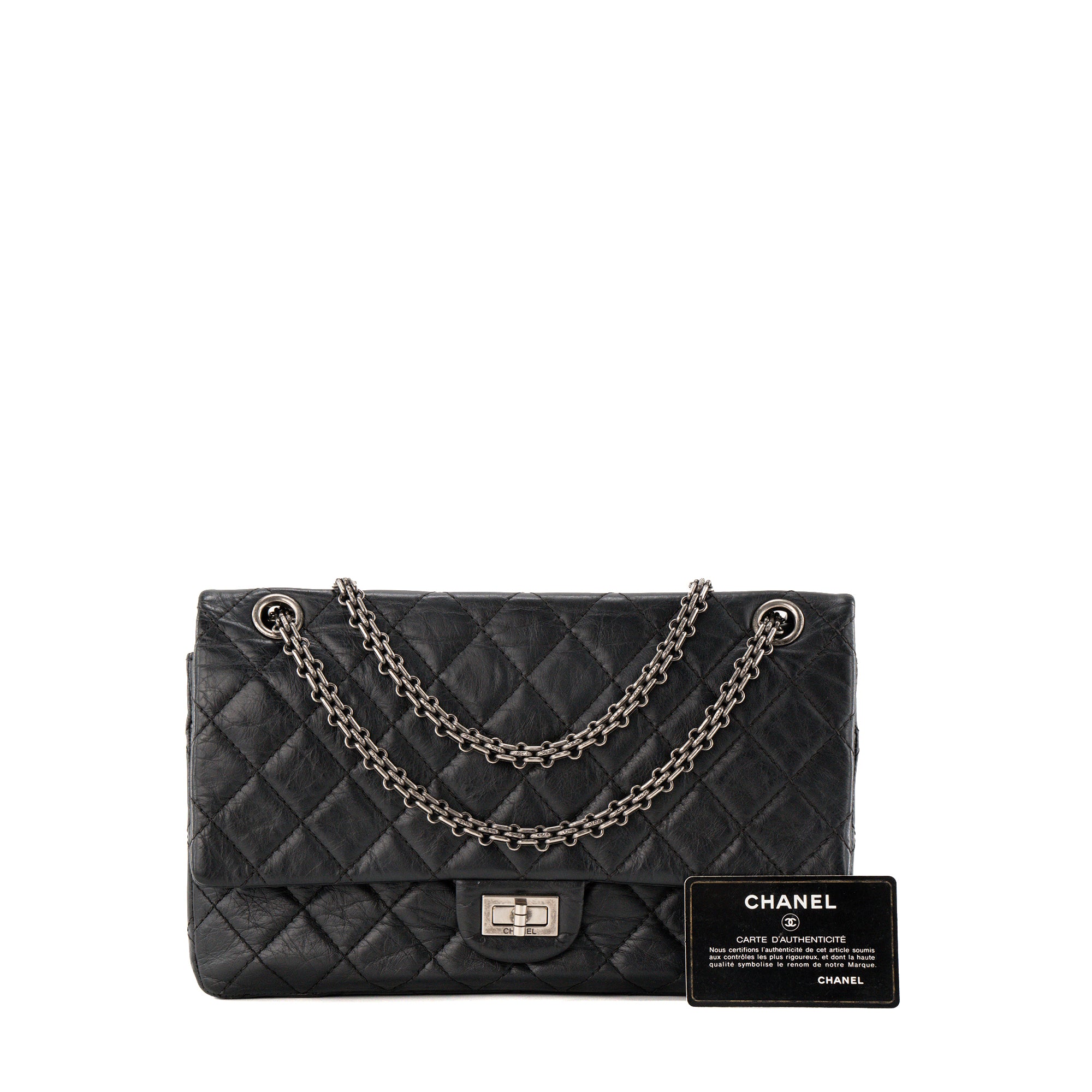 CHANEL - Sac à bandoulière 2.55 Chanel en cuir froissé noir