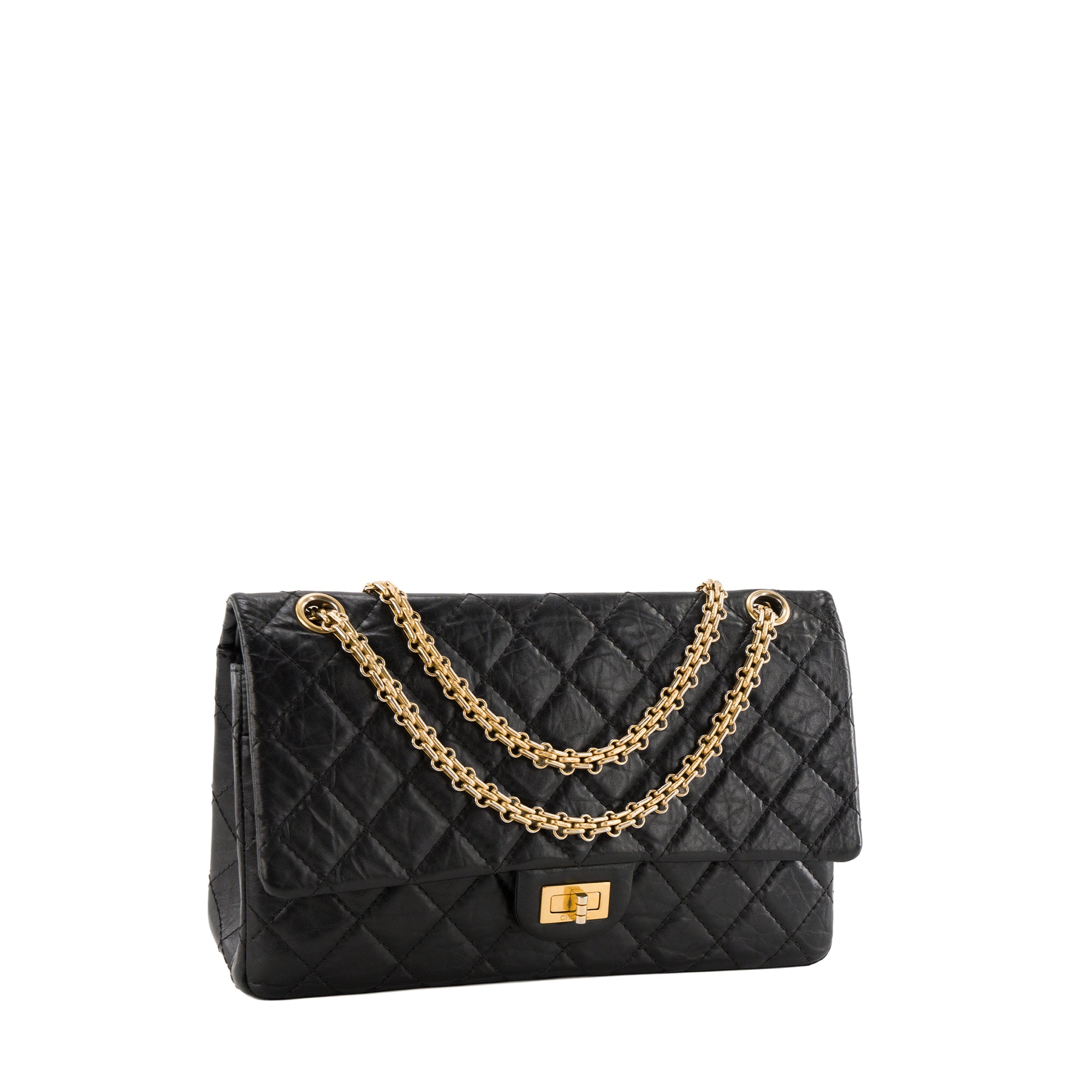 CHANEL - Sac à bandoulière 2.55 Chanel en cuir froissé noir
