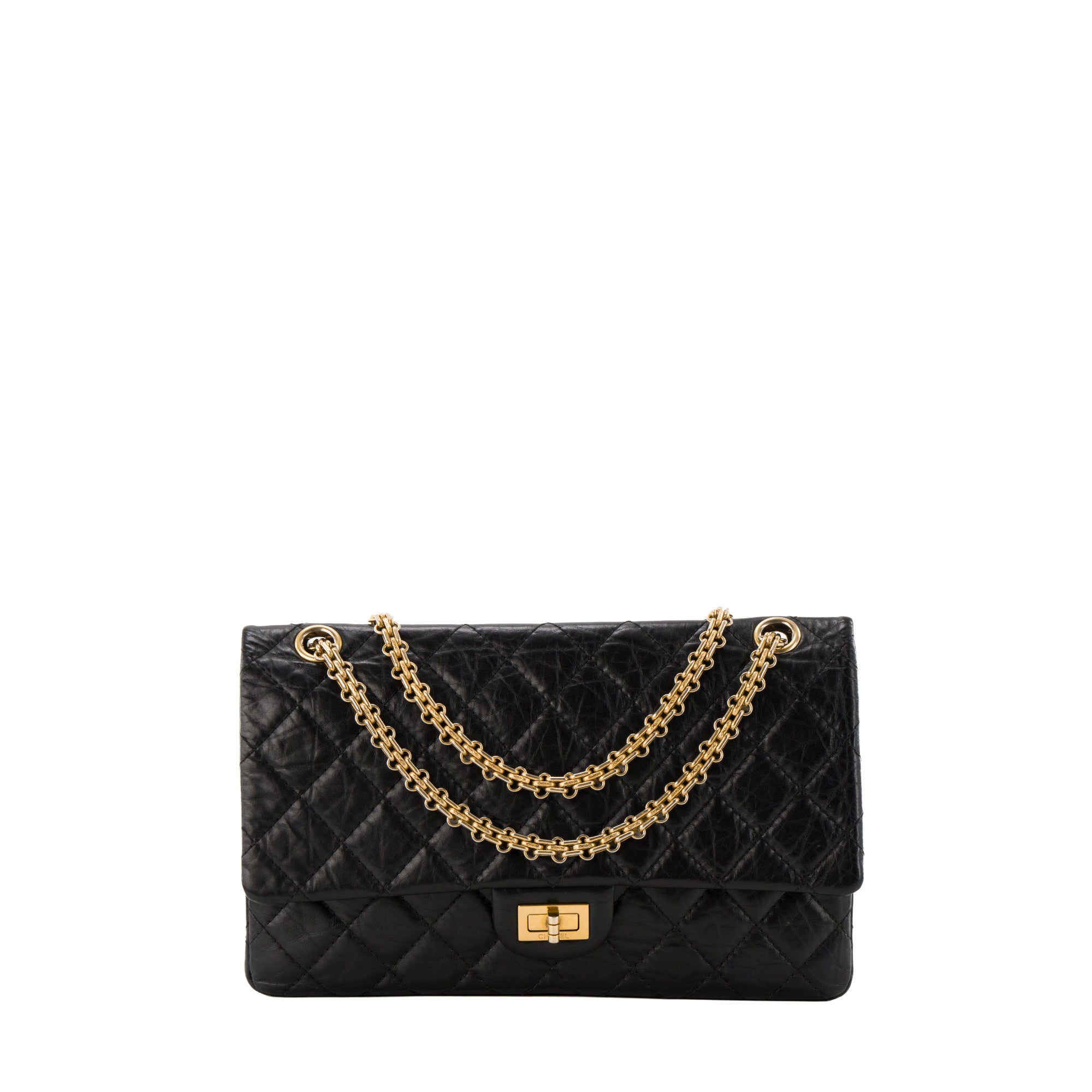 CHANEL - Sac à bandoulière 2.55 Chanel en cuir froissé noir