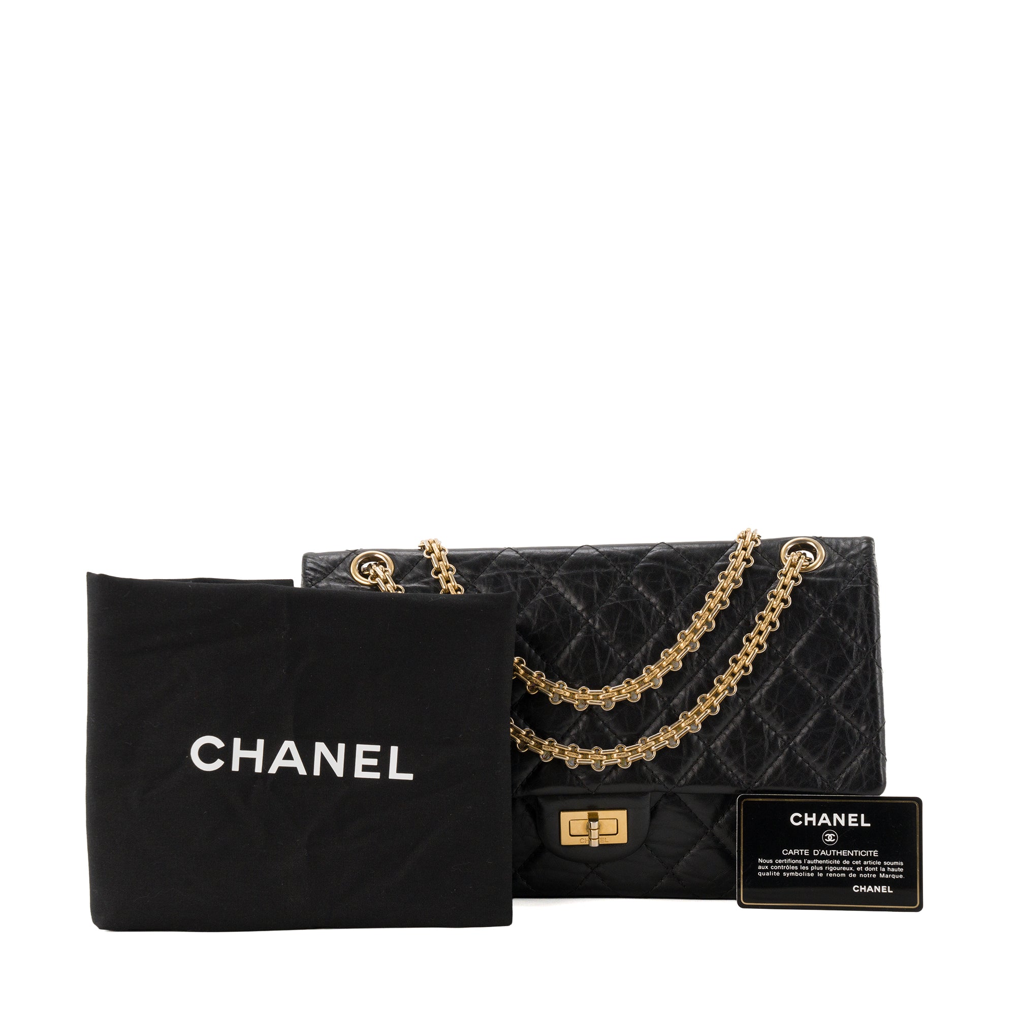 CHANEL - Sac à bandoulière 2.55 Chanel en cuir froissé noir