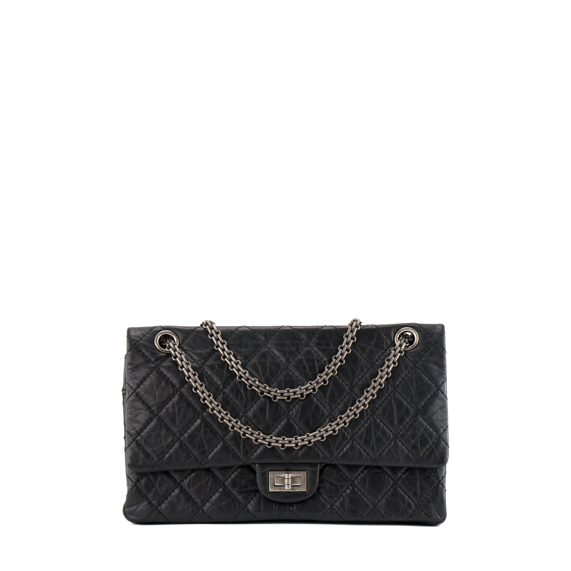 CHANEL - Sac à bandoulière 2.55 Chanel en cuir froissé noir