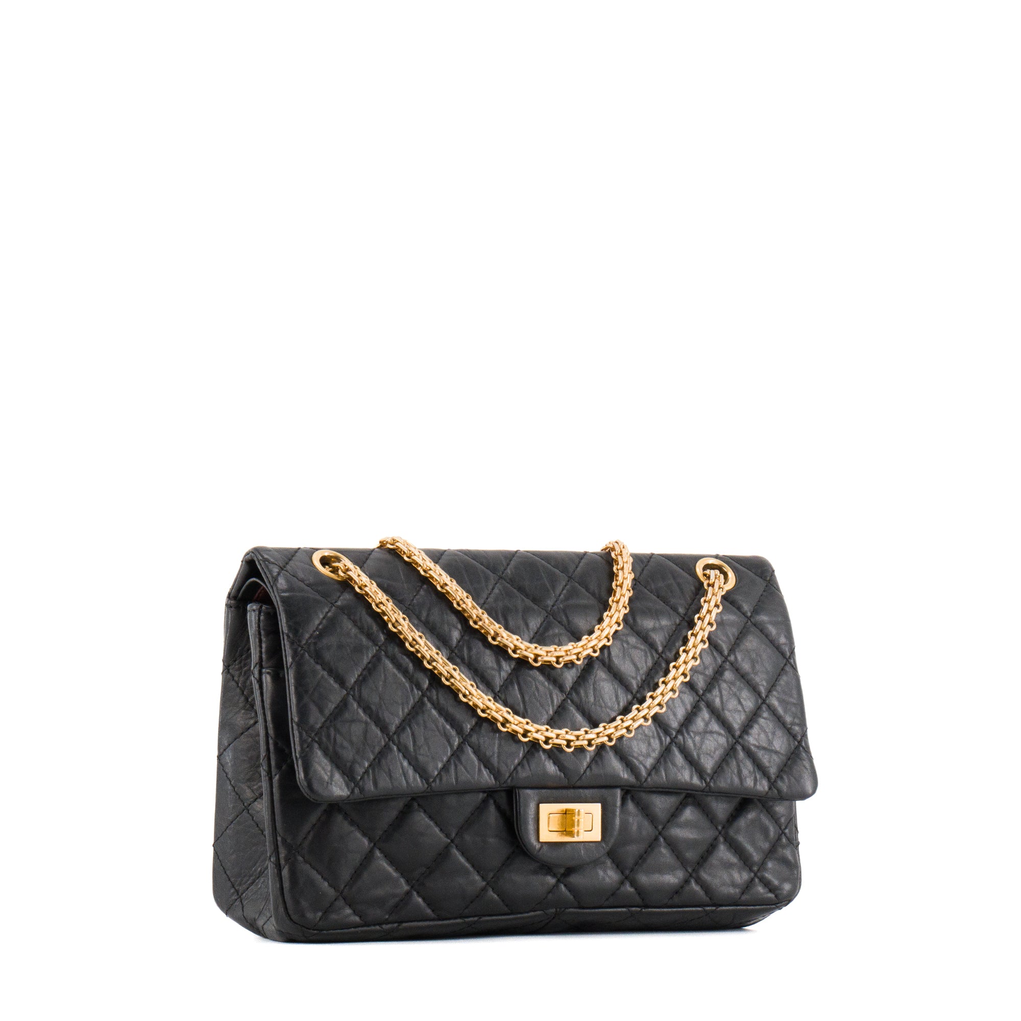 CHANEL - Sac à bandoulière 2.55 Chanel en cuir froissé noir