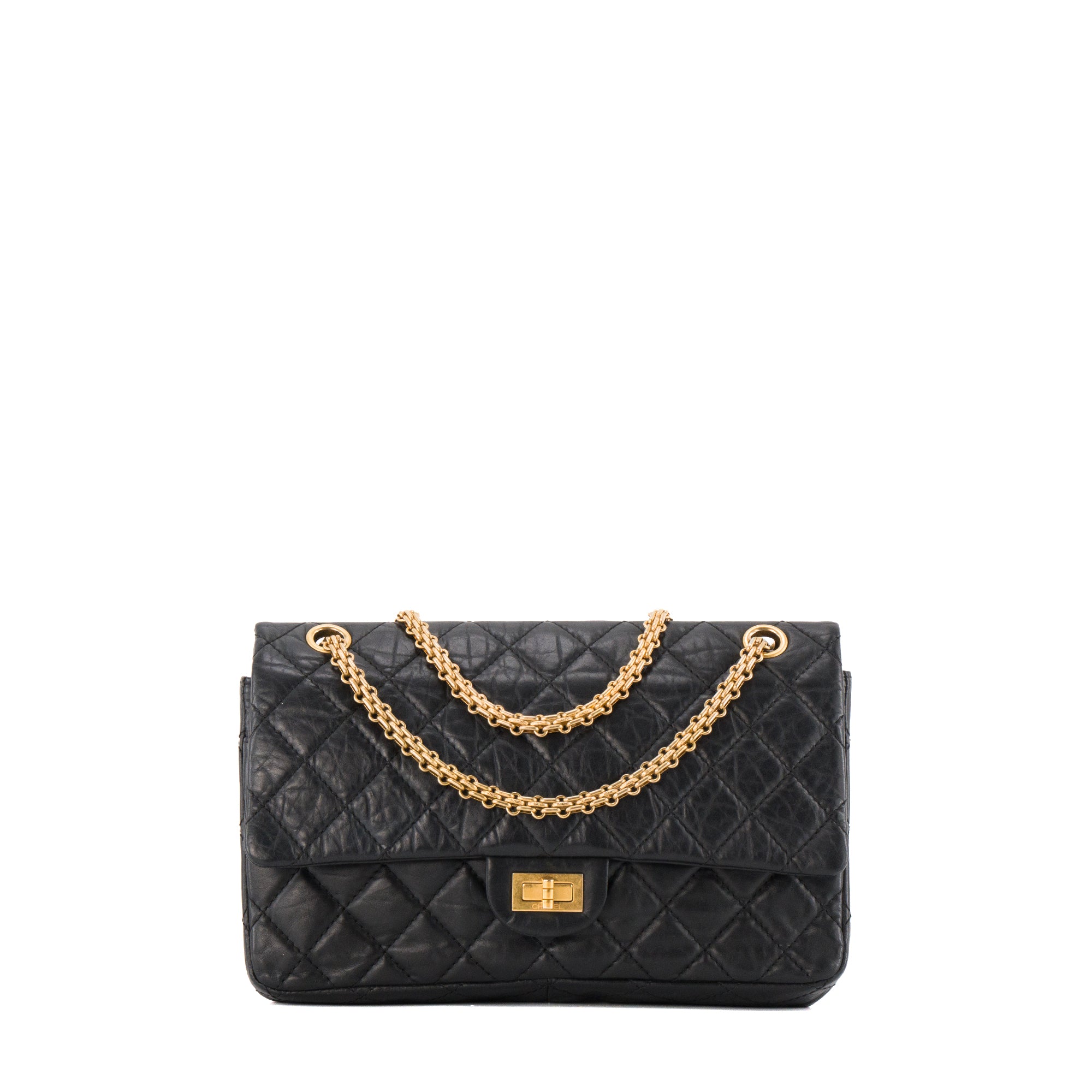 CHANEL - Sac à bandoulière 2.55 Chanel en cuir froissé noir