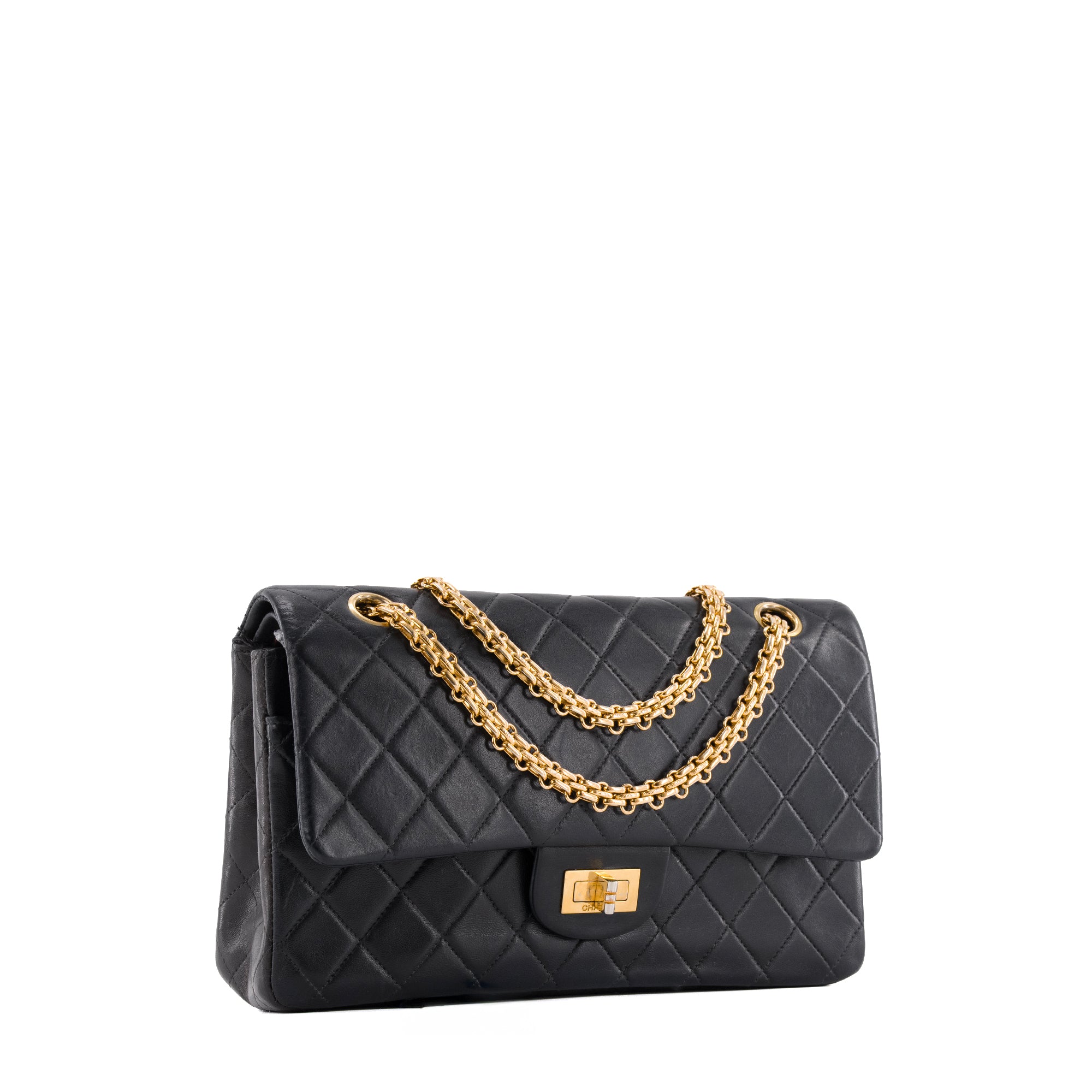 CHANEL - Sac à bandoulière 2.55 Chanel en cuir lisse noir