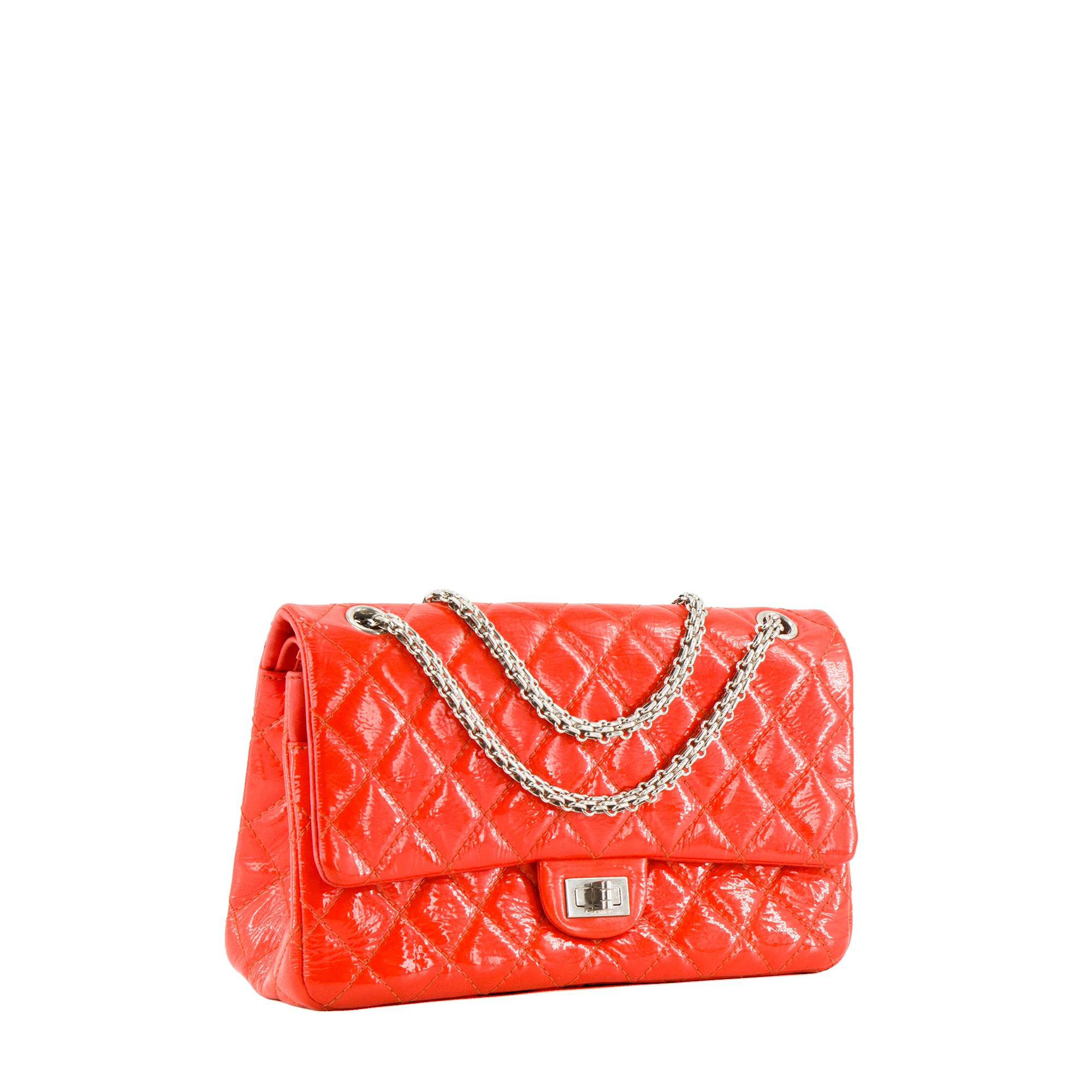 CHANEL - Sac à bandoulière 2.55 Chanel en cuir verni verni orange