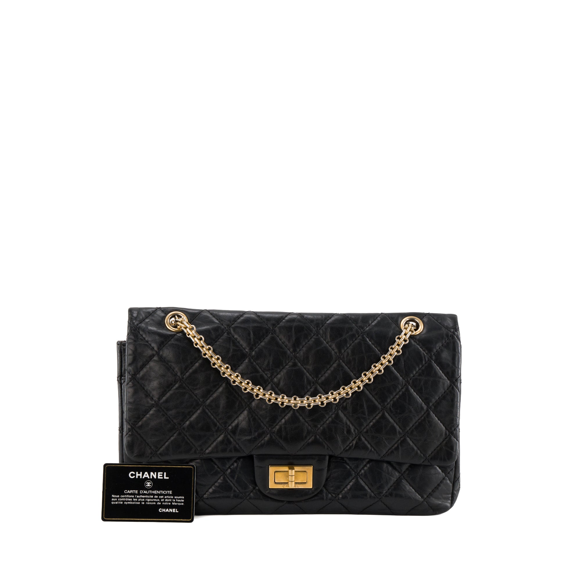 CHANEL - Sac à bandoulière 2.55 Jumbo Chanel en cuir froissé noir