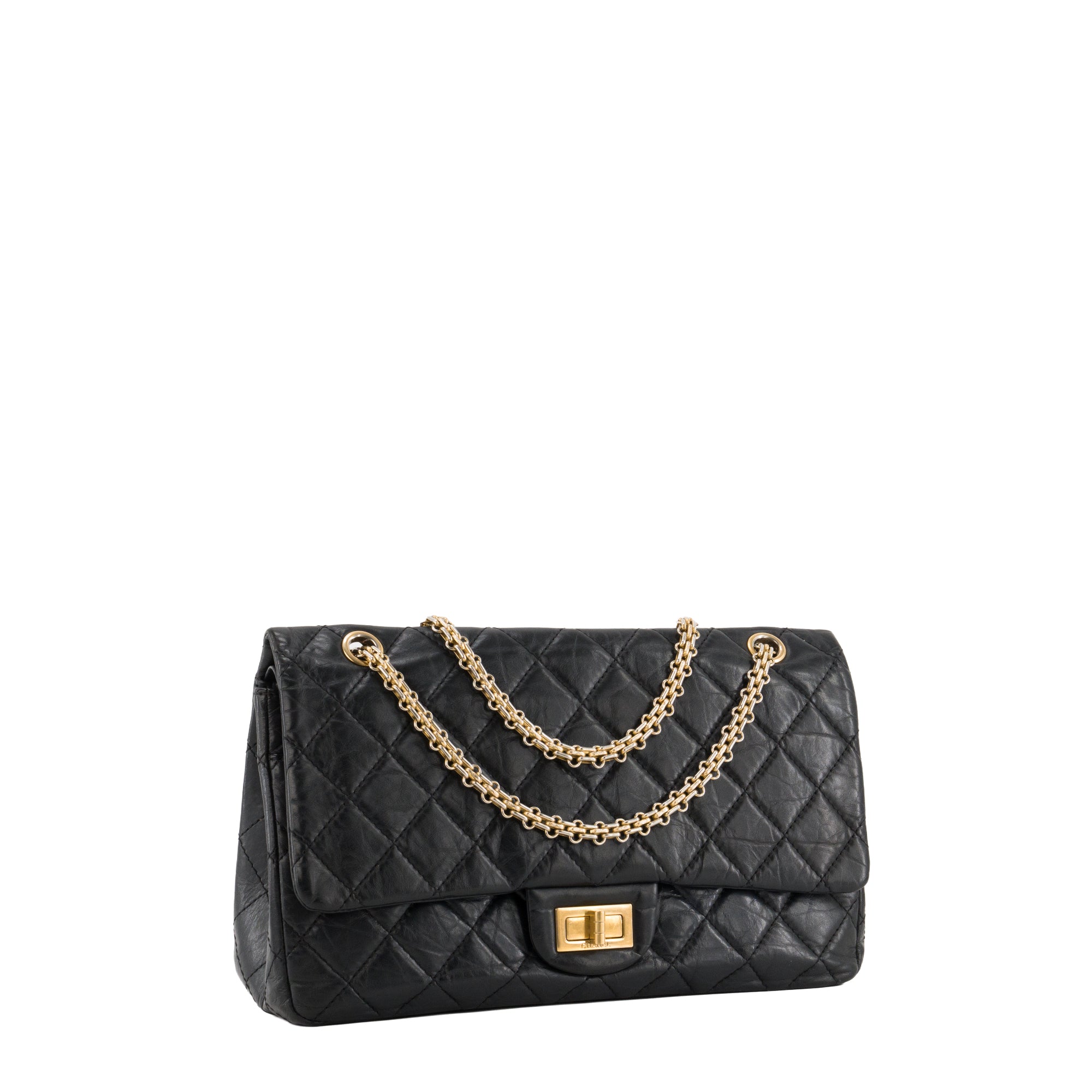CHANEL - Sac à bandoulière 2.55 Jumbo Chanel en cuir froissé noir