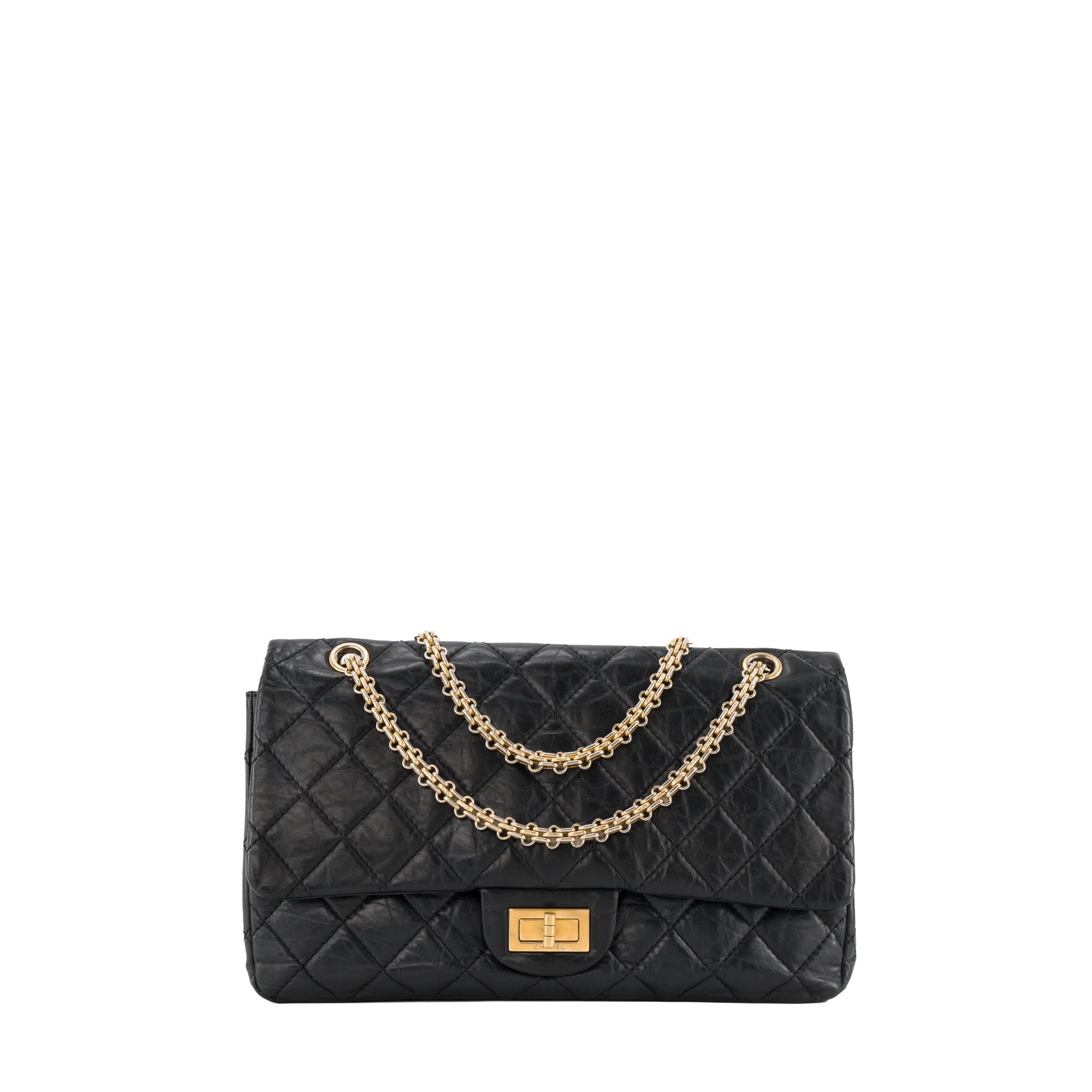 CHANEL - Sac à bandoulière 2.55 Jumbo Chanel en cuir froissé noir