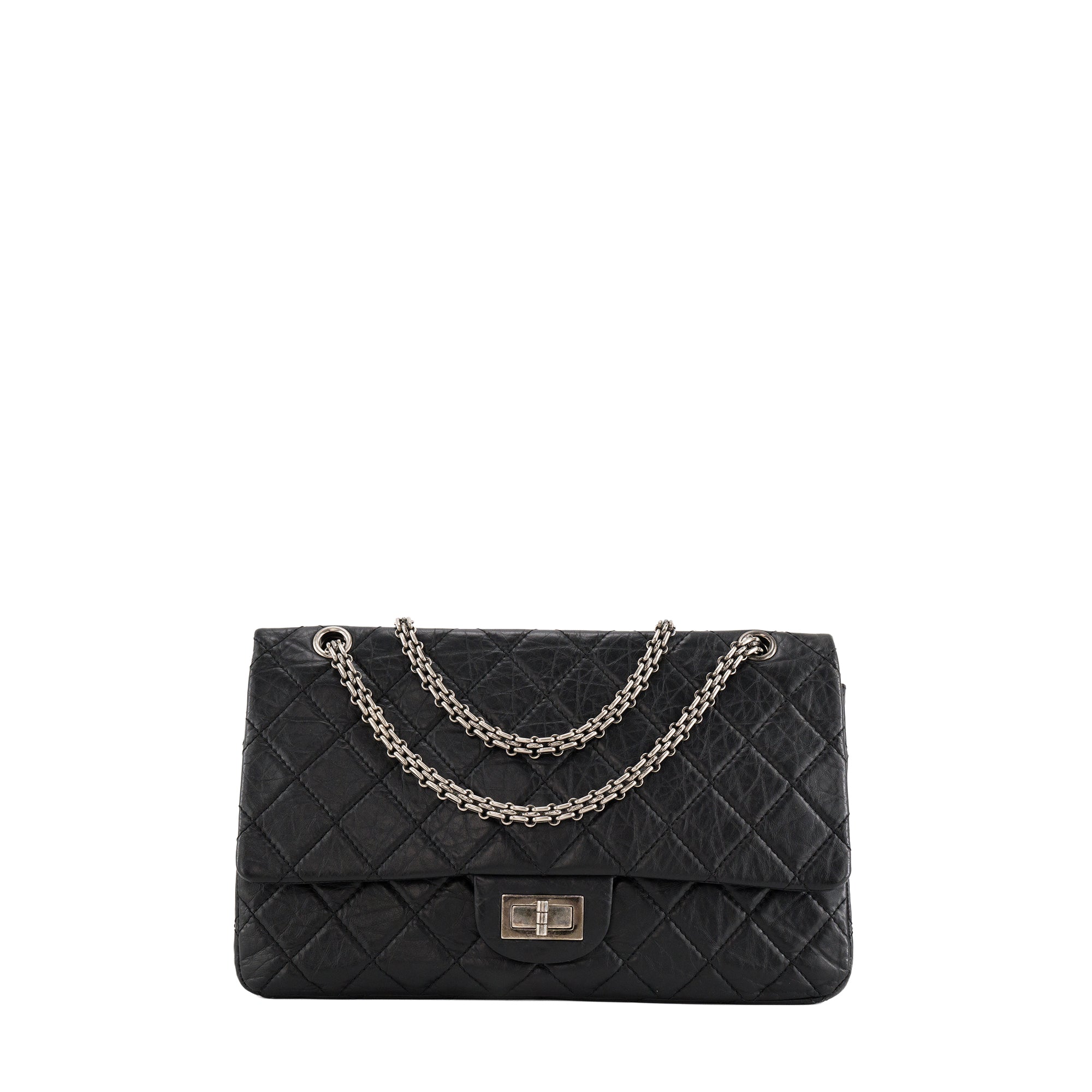 CHANEL - Sac à bandoulière 2.55 Jumbo Chanel en cuir froissé noir
