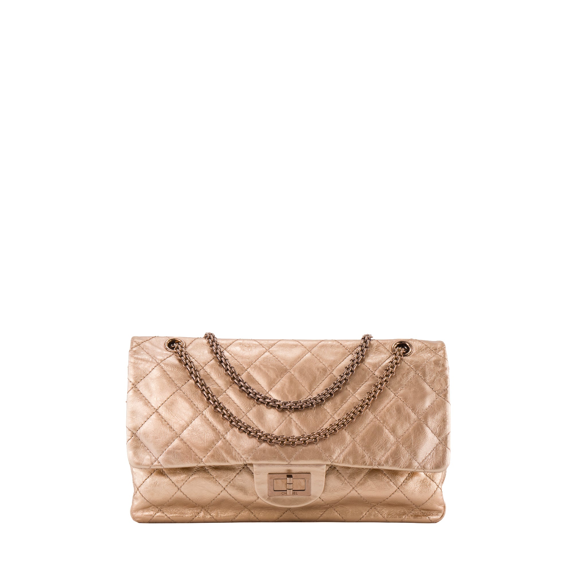 CHANEL - Sac à bandoulière 2.55 Jumbo Chanel en cuir froissé doré