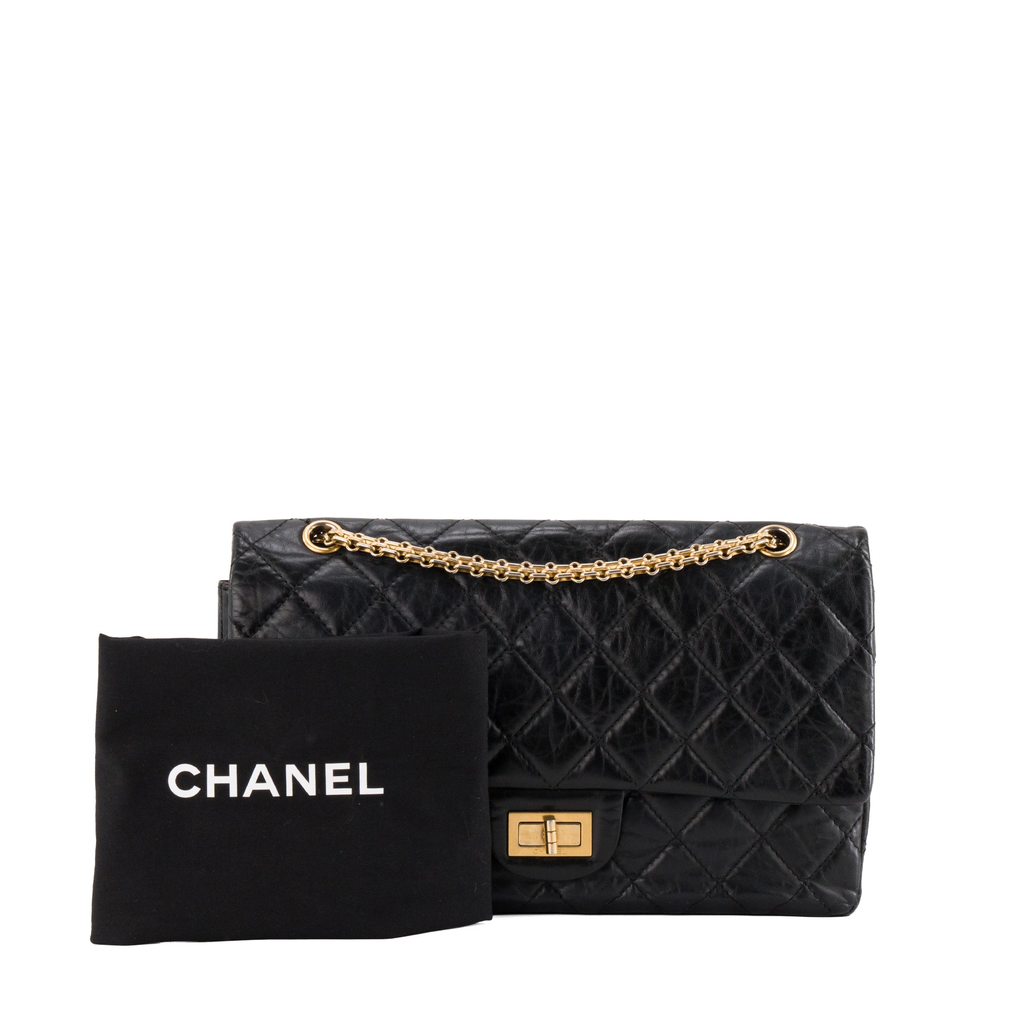CHANEL - Sac à bandoulière 2.55 Large Chanel en cuir froissé noir