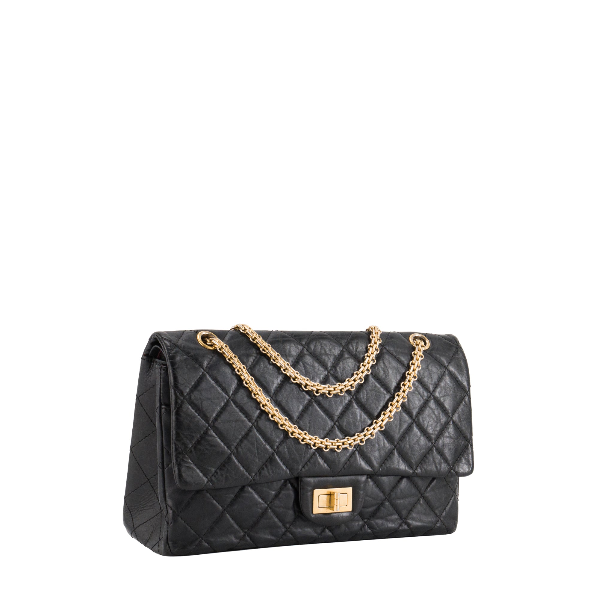 CHANEL - Sac à bandoulière 2.55 Large Chanel en cuir froissé noir