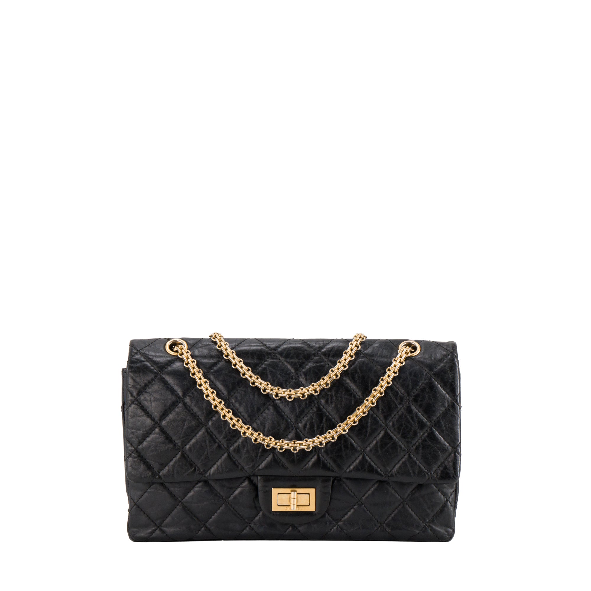 CHANEL - Sac à bandoulière 2.55 Large Chanel en cuir froissé noir