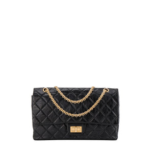 CHANEL - Sac à bandoulière 2.55 Large Chanel en cuir froissé noir
