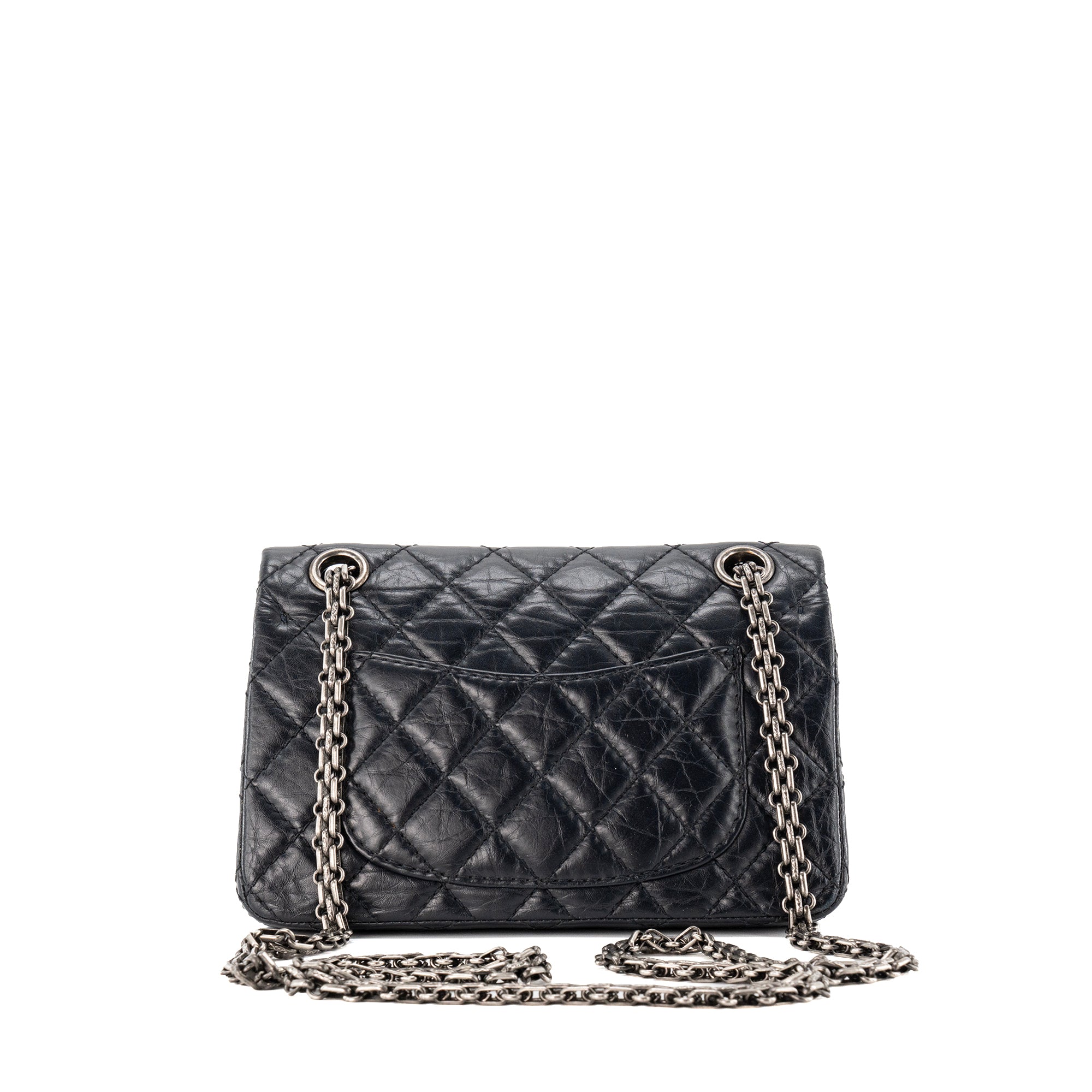 CHANEL - Sac à bandoulière 2.55 mini Chanel en cuir froissé bleu nuit