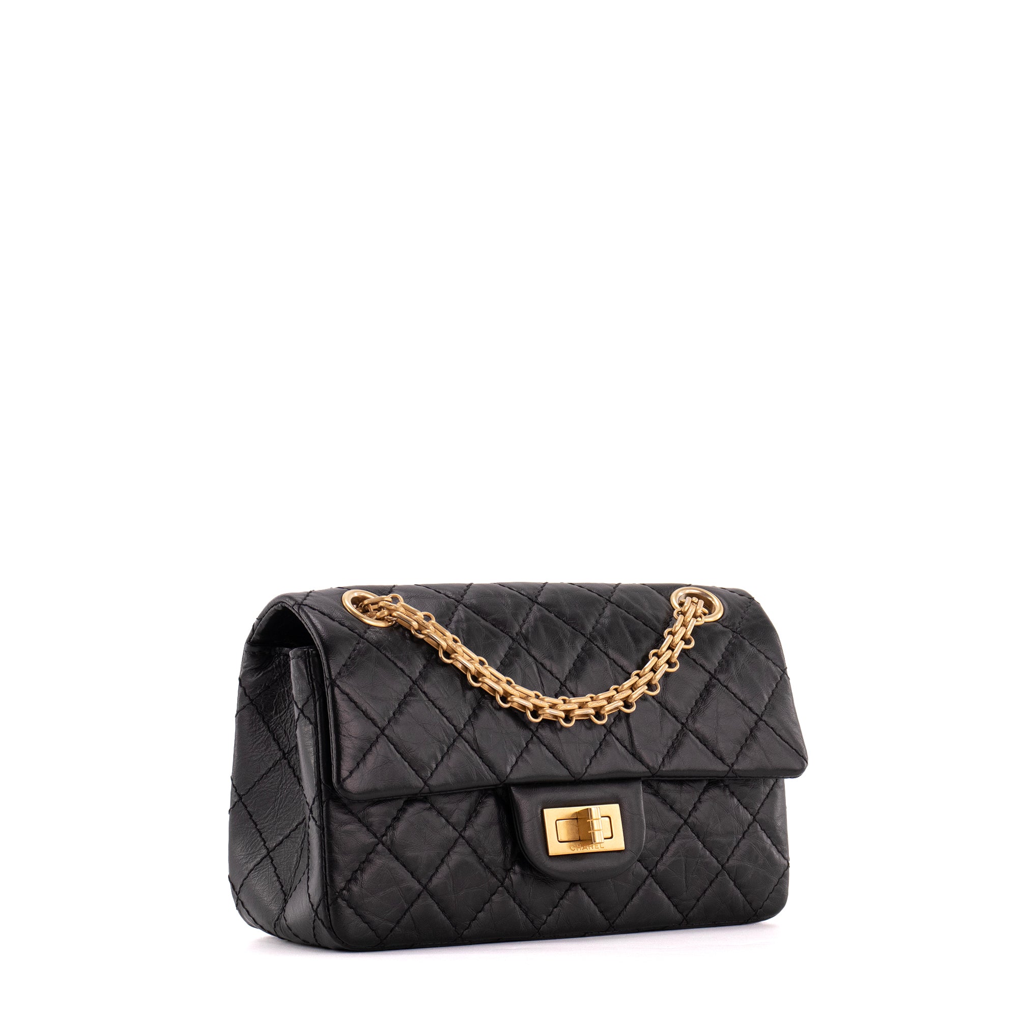 CHANEL - Sac à bandoulière 2.55 mini rectangle Chanel en cuir froissé noir