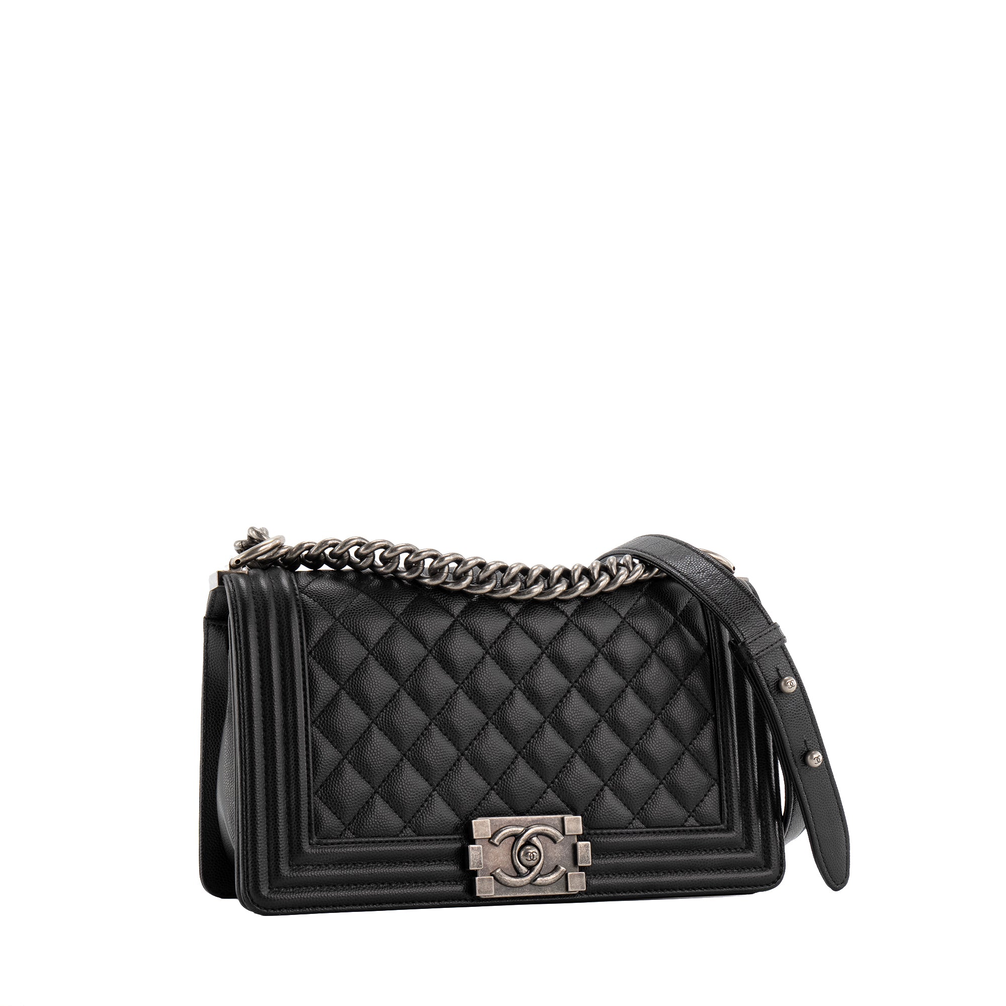 CHANEL - Sac à bandoulière Boy Chanel en cuir caviar noir