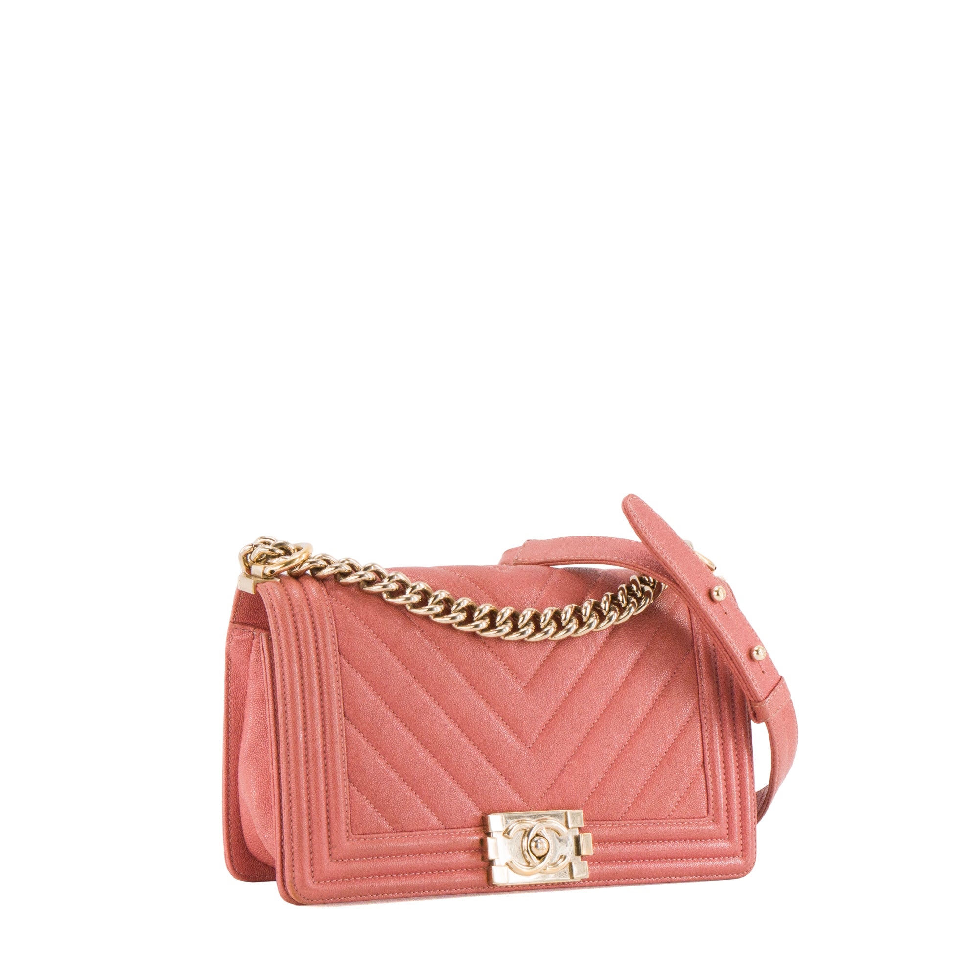 CHANEL - Sac à bandoulière Boy Chanel en cuir caviar rose