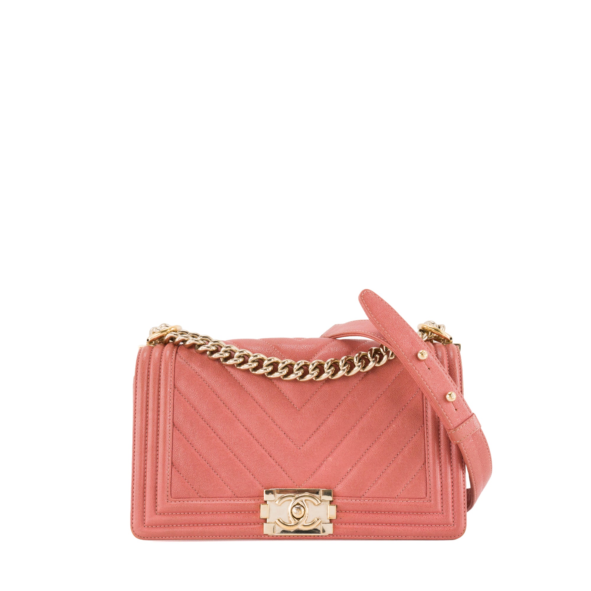 CHANEL - Sac à bandoulière Boy Chanel en cuir caviar rose