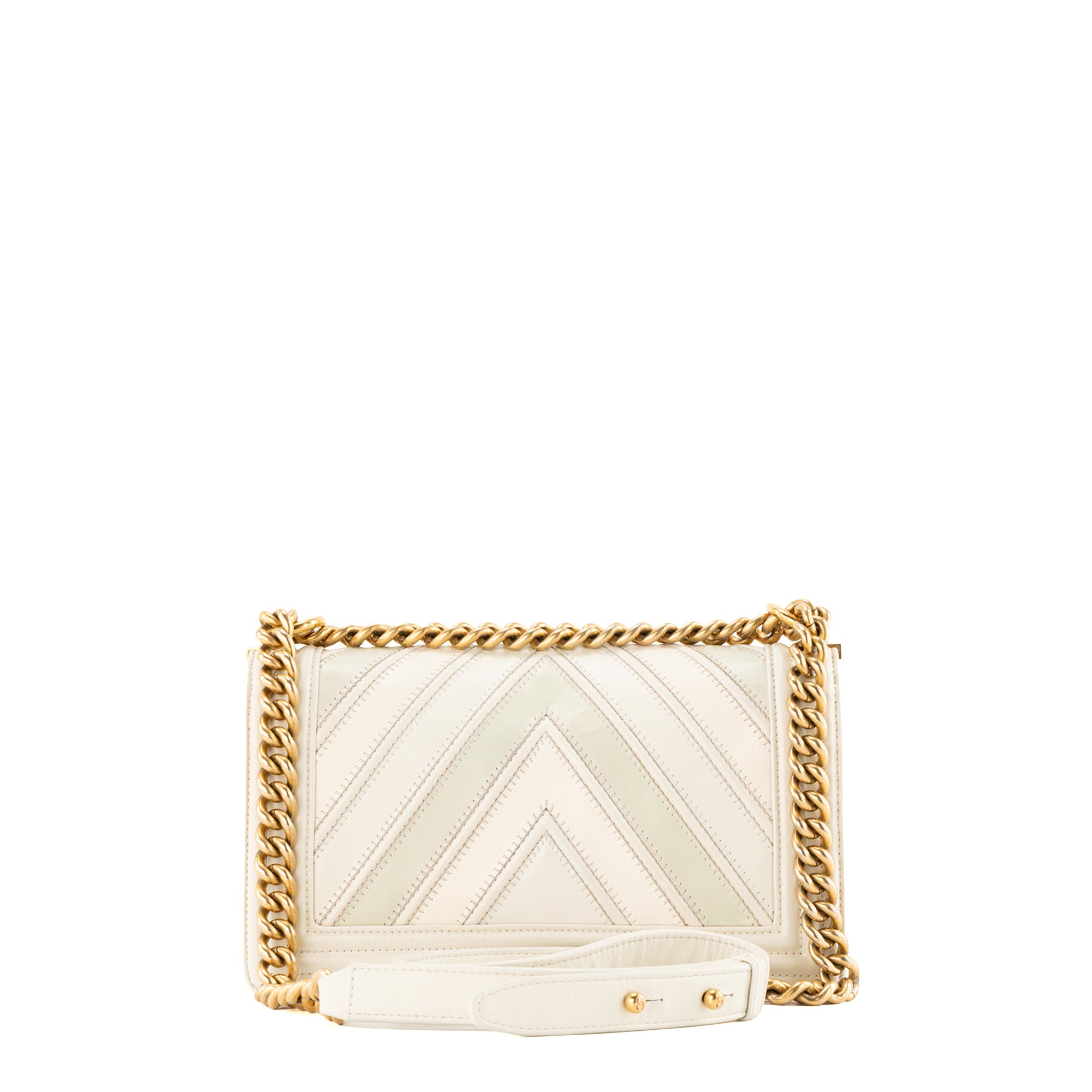 CHANEL - Sac à bandoulière Boy Chanel en cuir caviar et cuir lisse blanc
