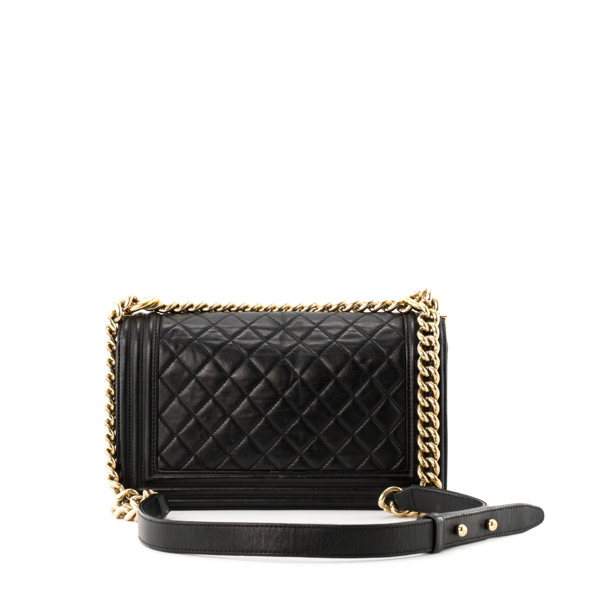 CHANEL - Sac à bandoulière Boy Chanel en cuir lisse noir