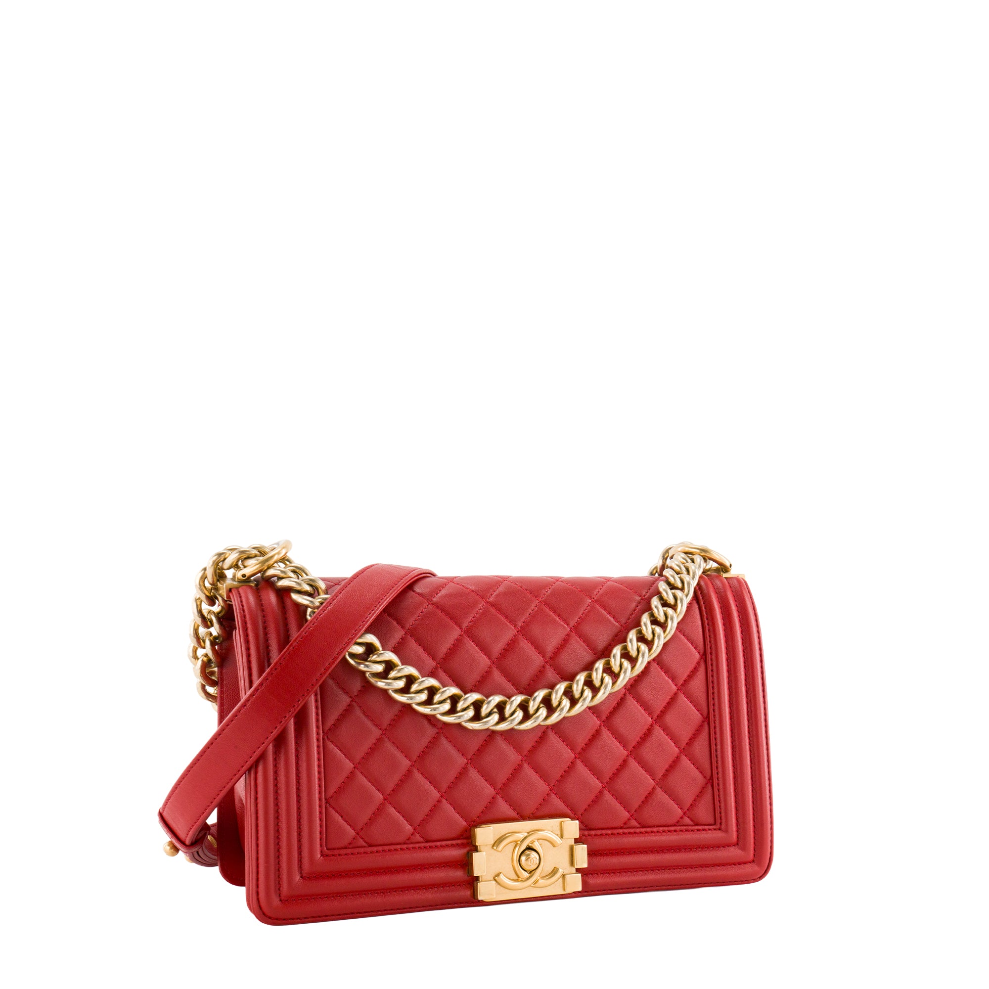 CHANEL - Sac à bandoulière Boy Chanel en cuir lisse rouge