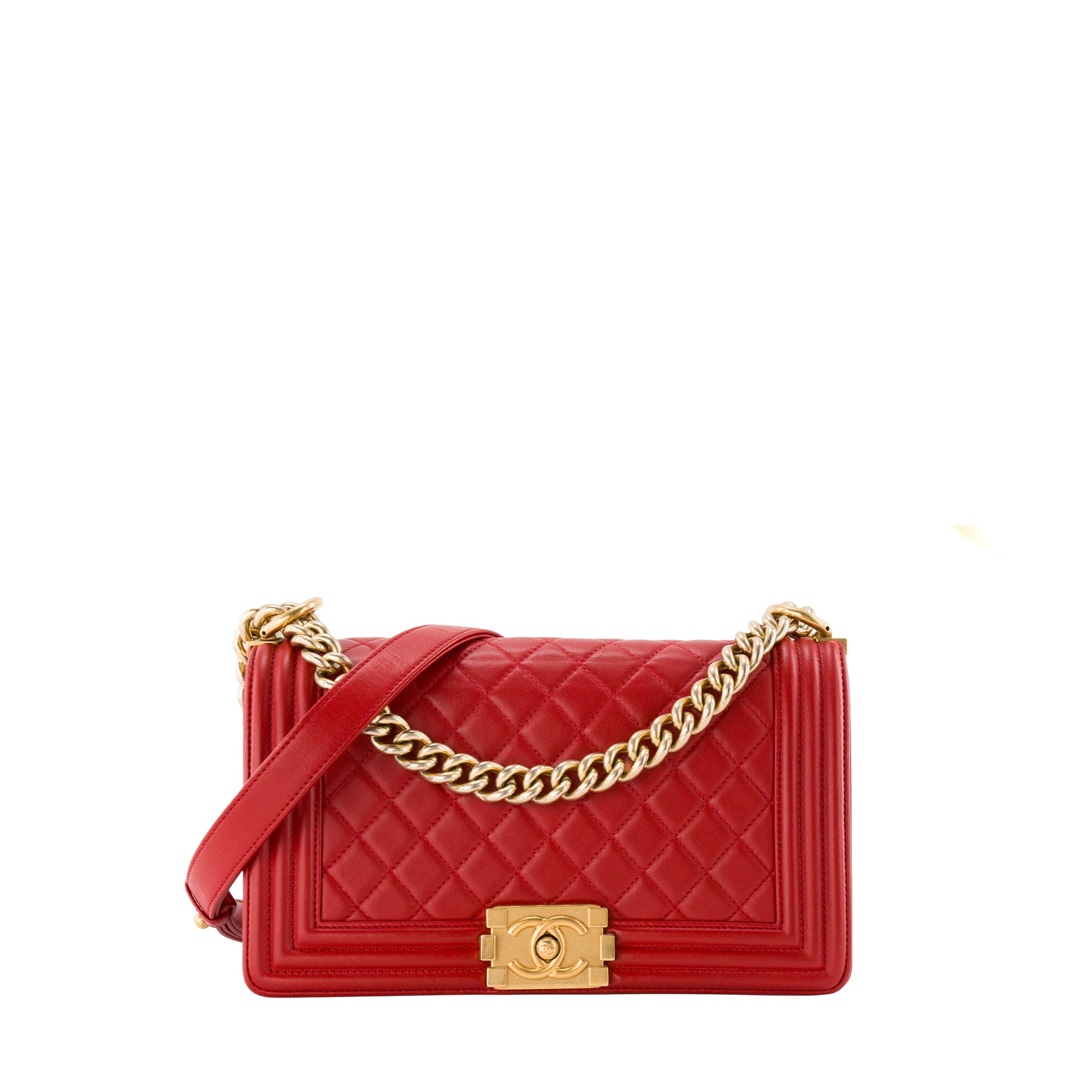 CHANEL - Sac à bandoulière Boy Chanel en cuir lisse rouge