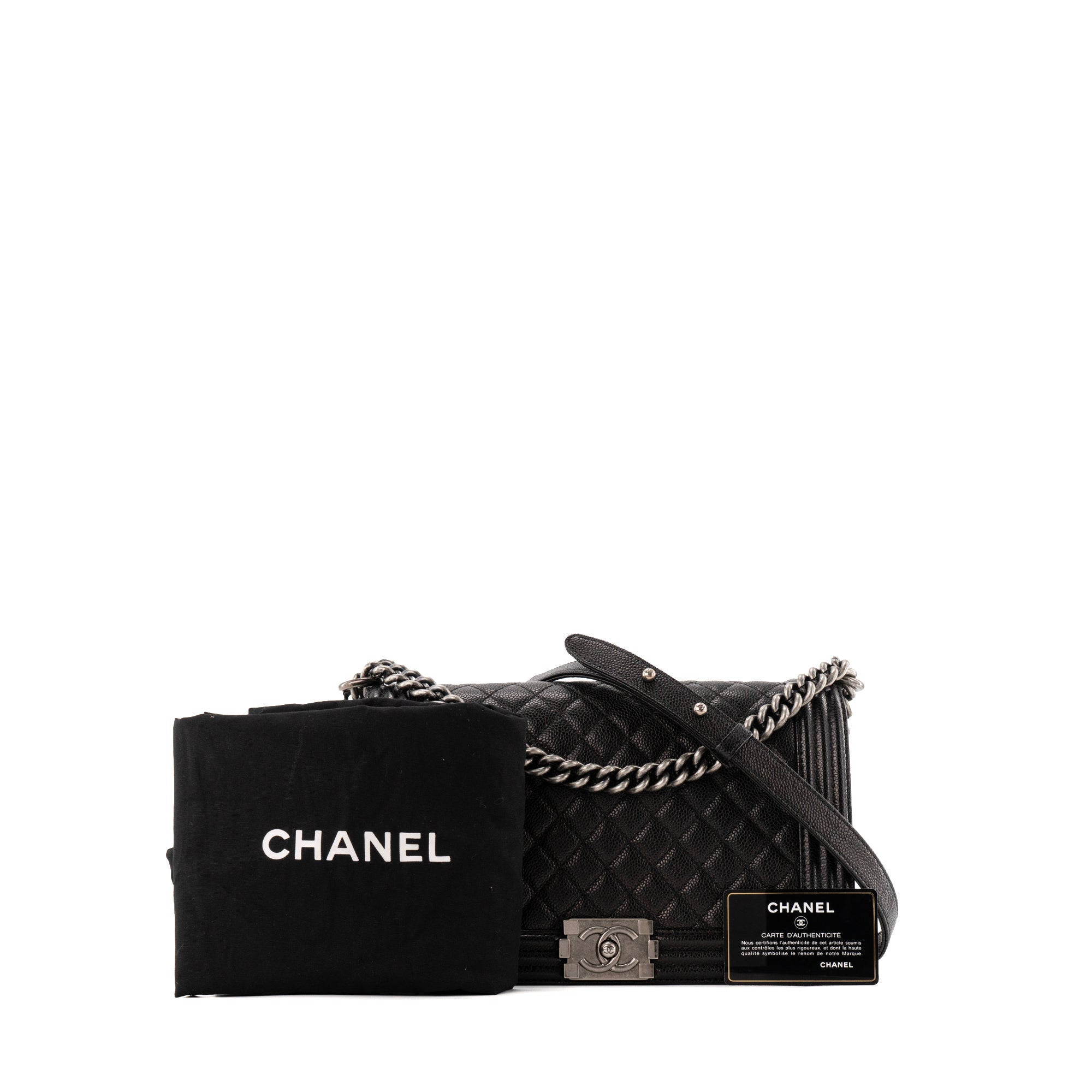 CHANEL - Sac à bandoulière Boy Large Chanel en cuir caviar noir