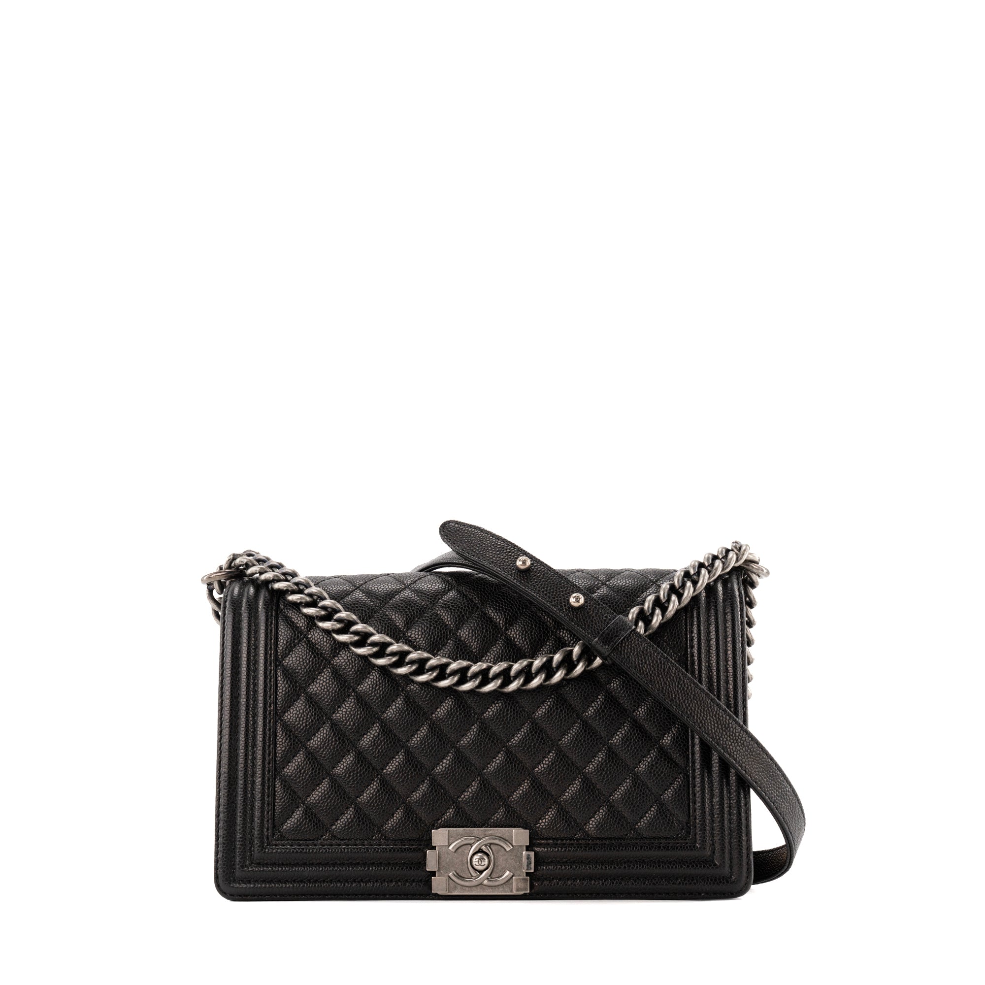 CHANEL - Sac à bandoulière Boy Large Chanel en cuir caviar noir