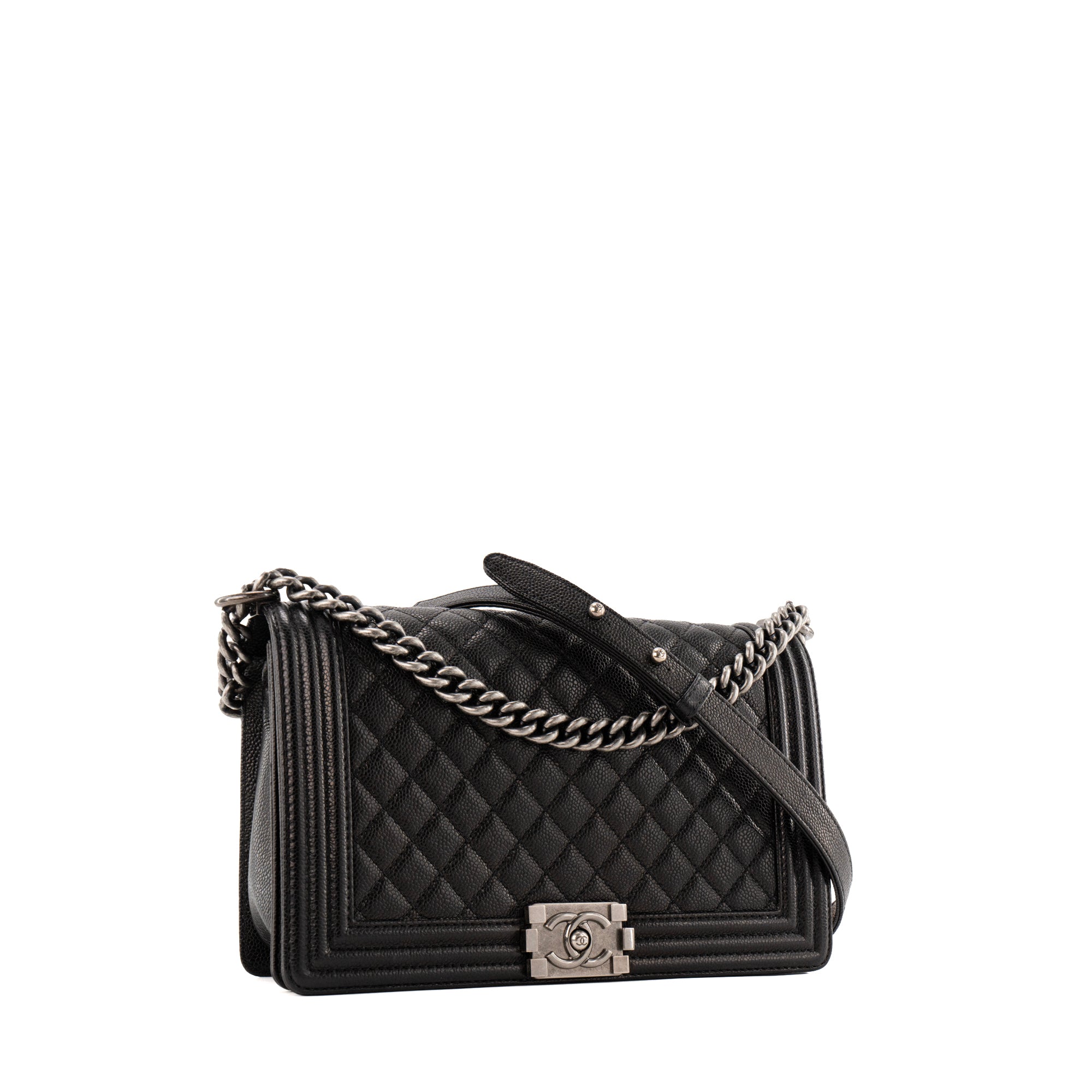 CHANEL - Sac à bandoulière Boy Large Chanel en cuir caviar noir
