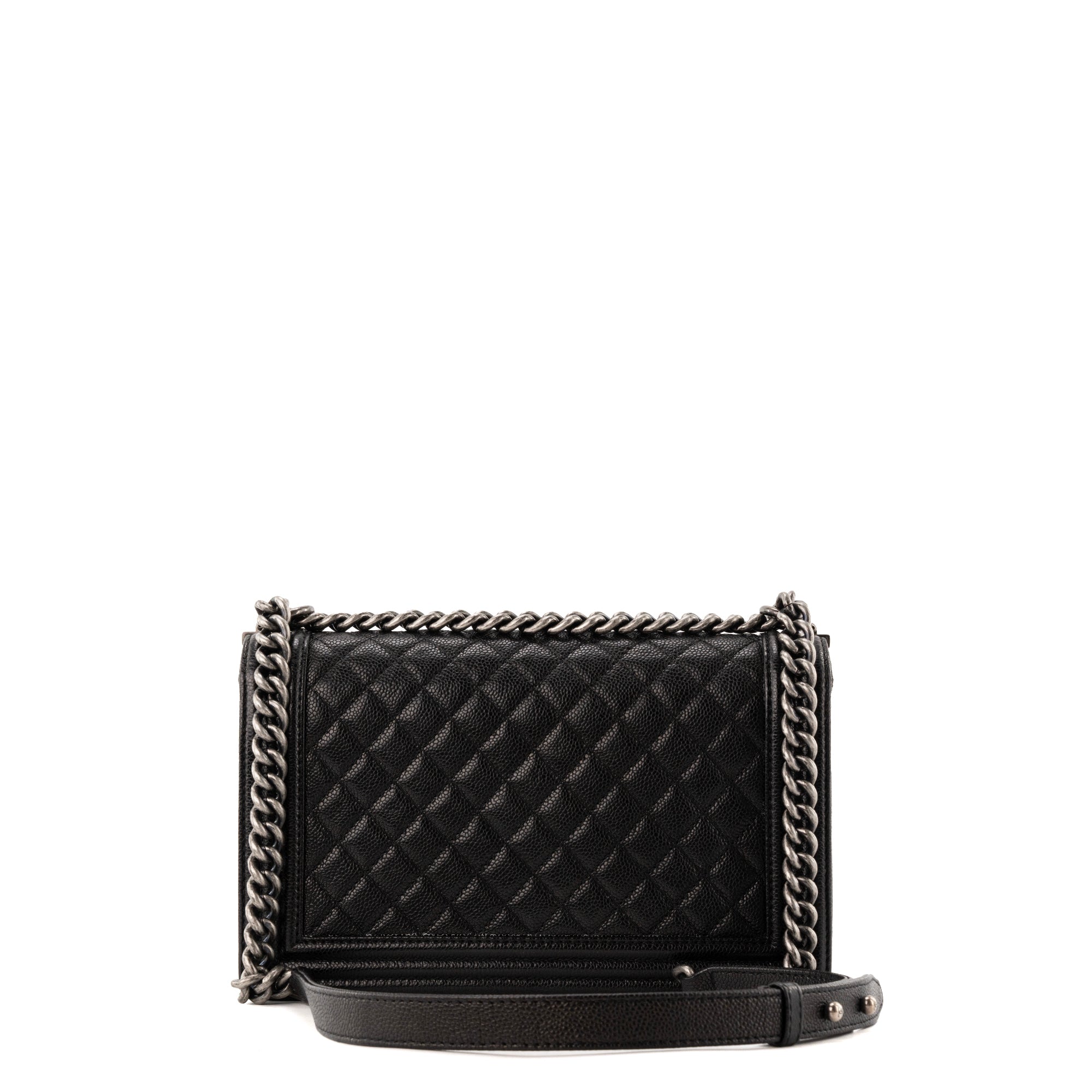 CHANEL - Sac à bandoulière Boy Large Chanel en cuir caviar noir