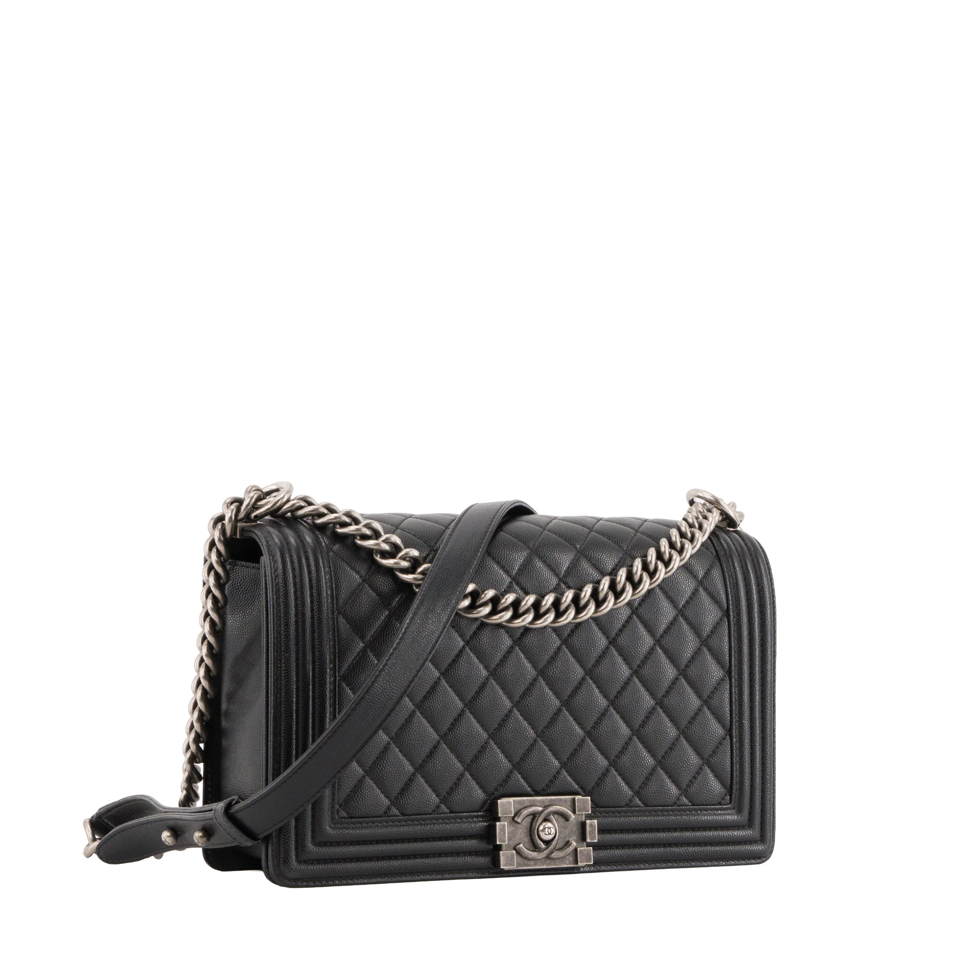 CHANEL - Sac à bandoulière Boy Large Chanel en cuir caviar noir